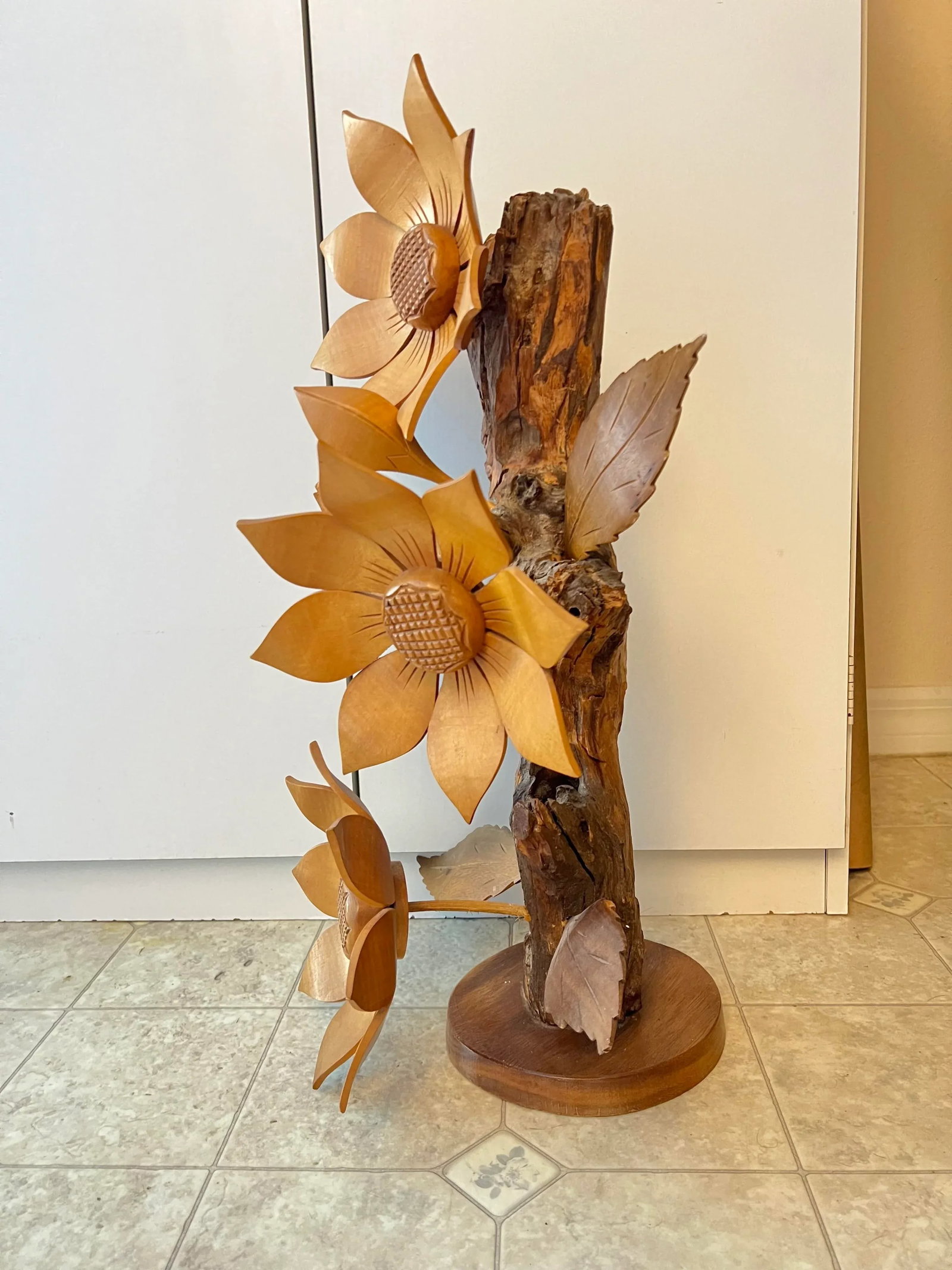 Mid 20th Century Mid Century Hand Carved Flower Statue - 2