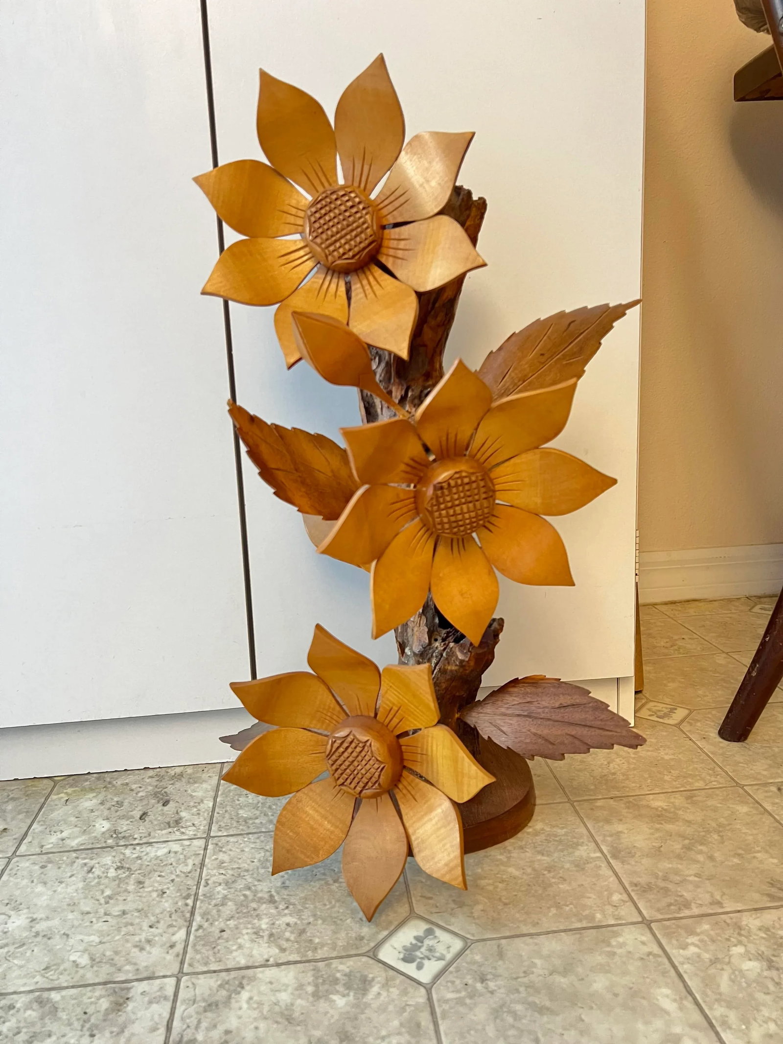 Mid 20th Century Mid Century Hand Carved Flower Statue - 5