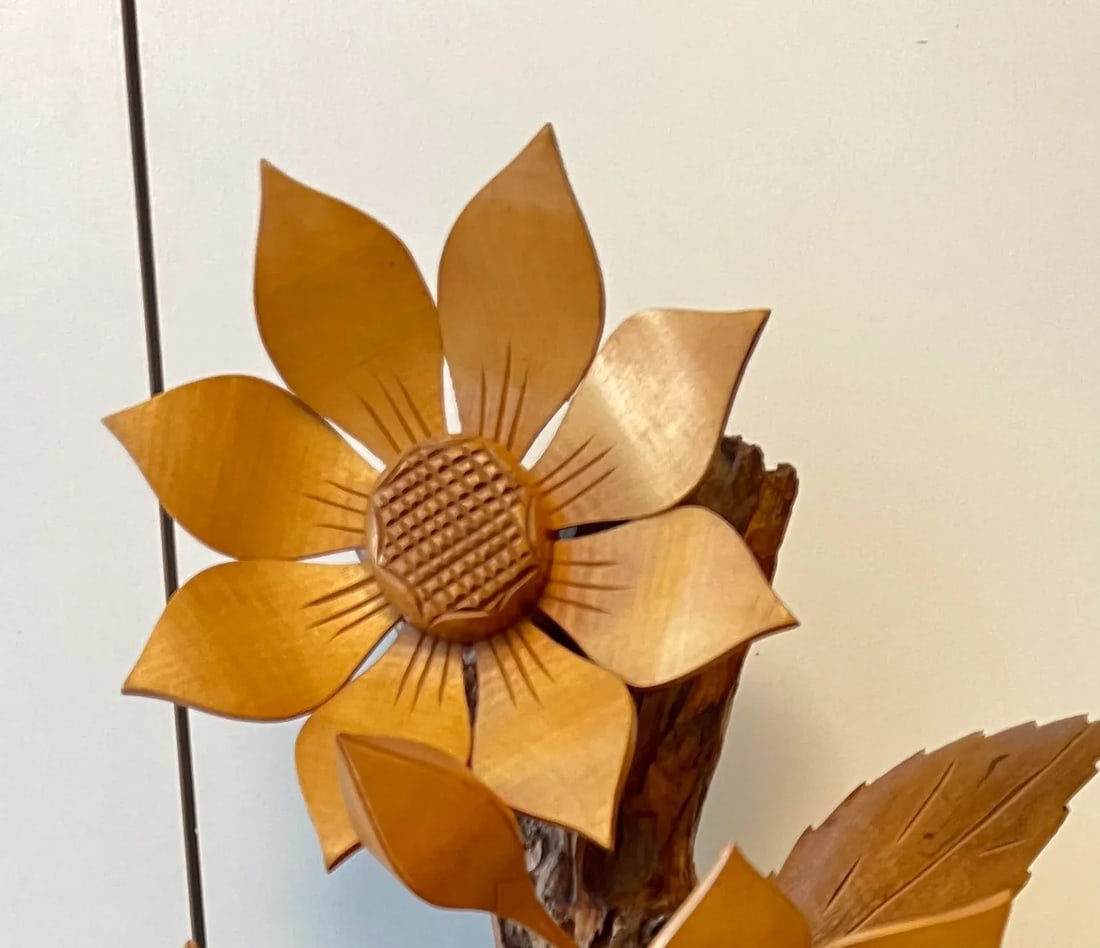 Mid 20th Century Mid Century Hand Carved Flower Statue - 8