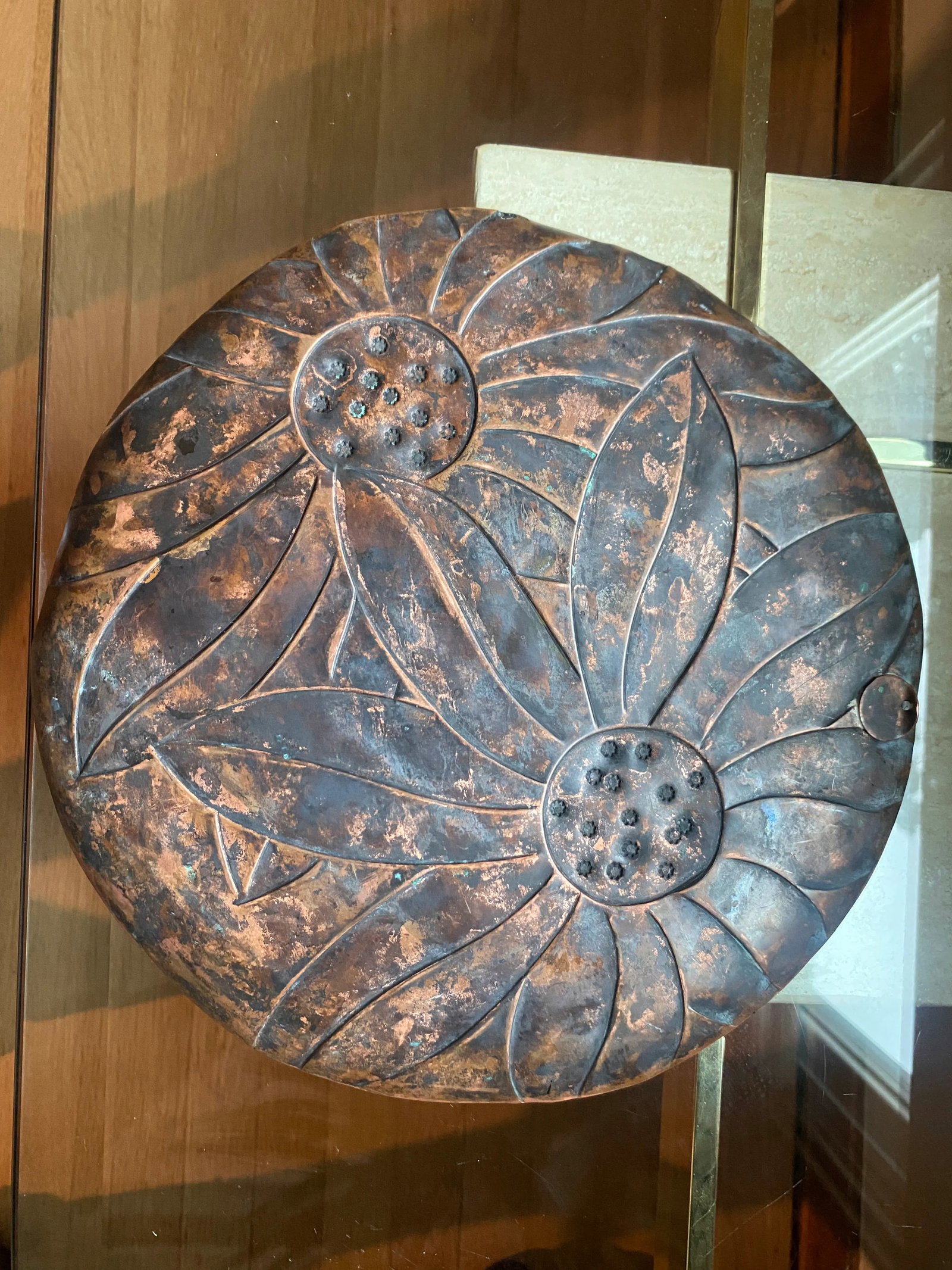 Original 1930s Francisco Rebajes Copper Plate, Double Sunflower - 2