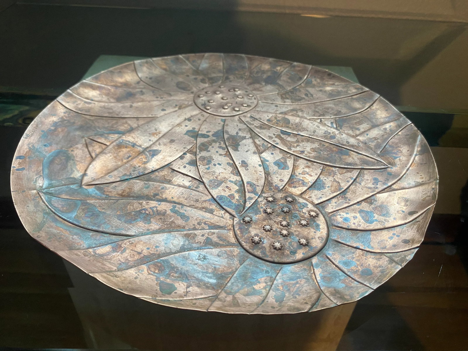 Original 1930s Francisco Rebajes Copper Plate, Double Sunflower - 3