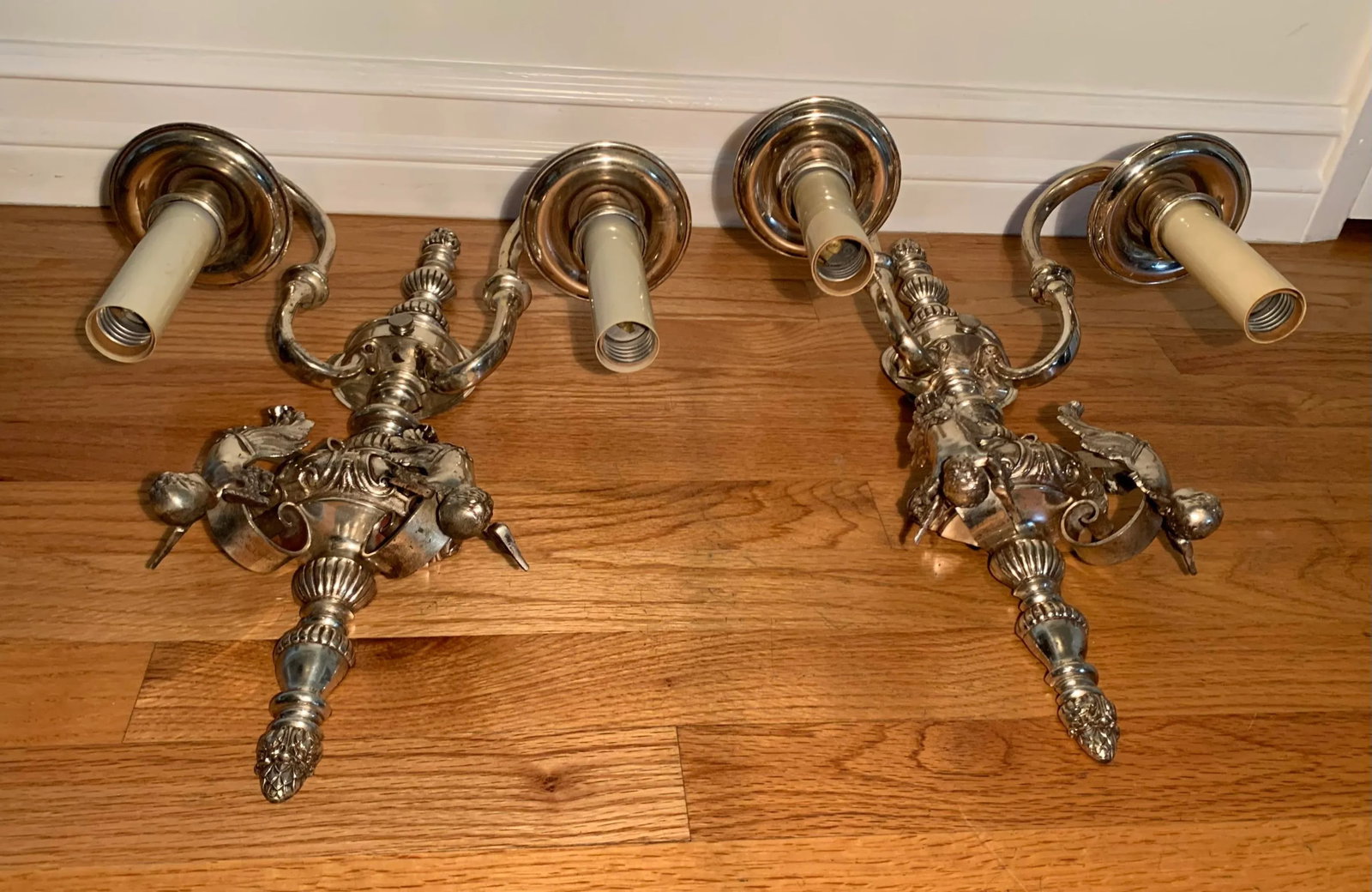 Early 20th Century Silver Plated Wall Sconces - a Pair - 10