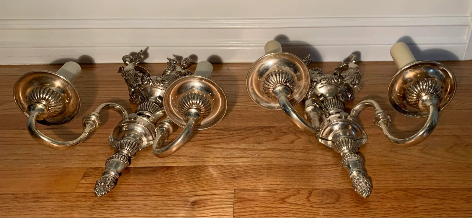 Early 20th Century Silver Plated Wall Sconces - a Pair - 11