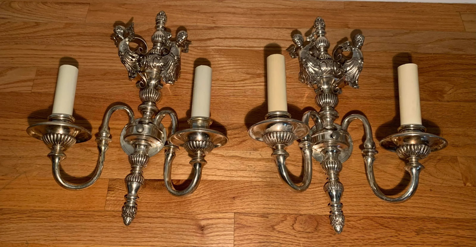 Early 20th Century Silver Plated Wall Sconces - a Pair - 12