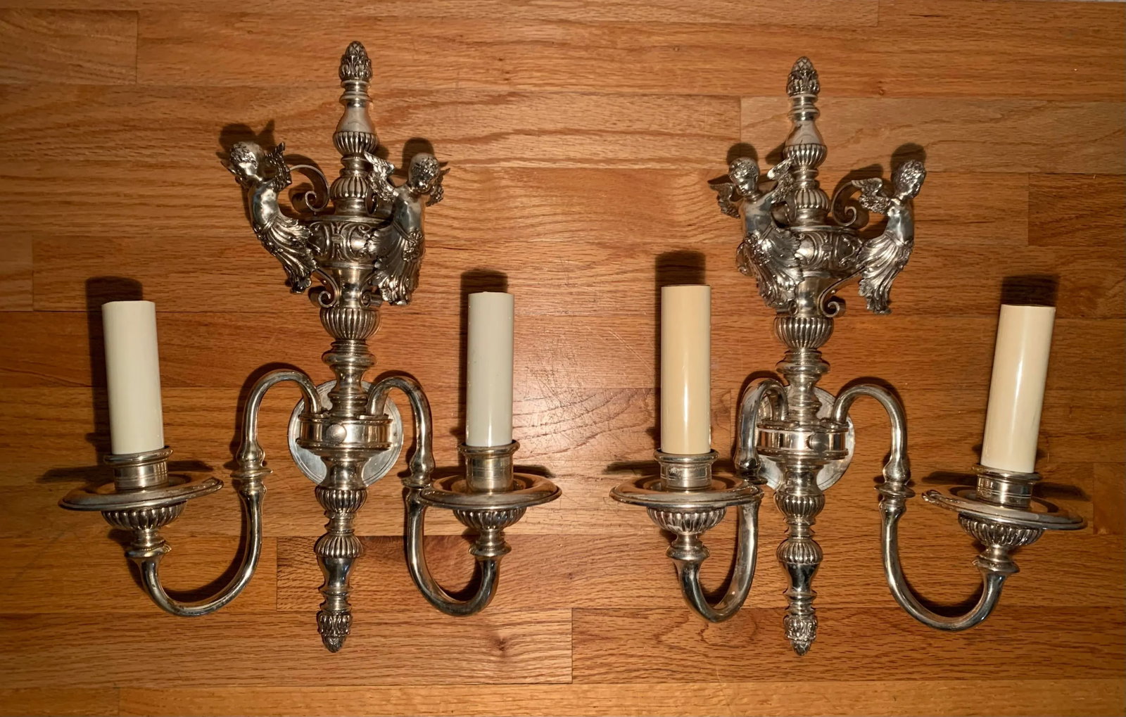 Early 20th Century Silver Plated Wall Sconces - a Pair - 13