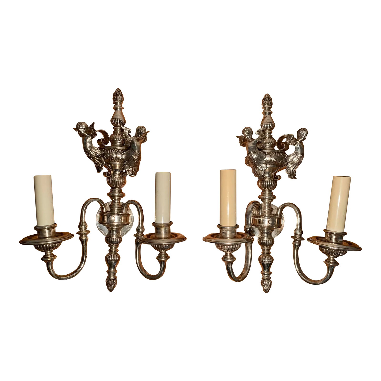 Early 20th Century Silver Plated Wall Sconces - a Pair: Vintage Silver-Plated wall sconces, possibly Coldwell. Purchased in the early 1990s at F & P Assoc/Gallery 39 on Second Avenue in New York. Condition: Alterations: Original Condition Unaltered