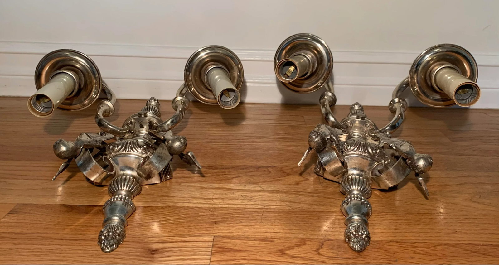Early 20th Century Silver Plated Wall Sconces - a Pair - 9