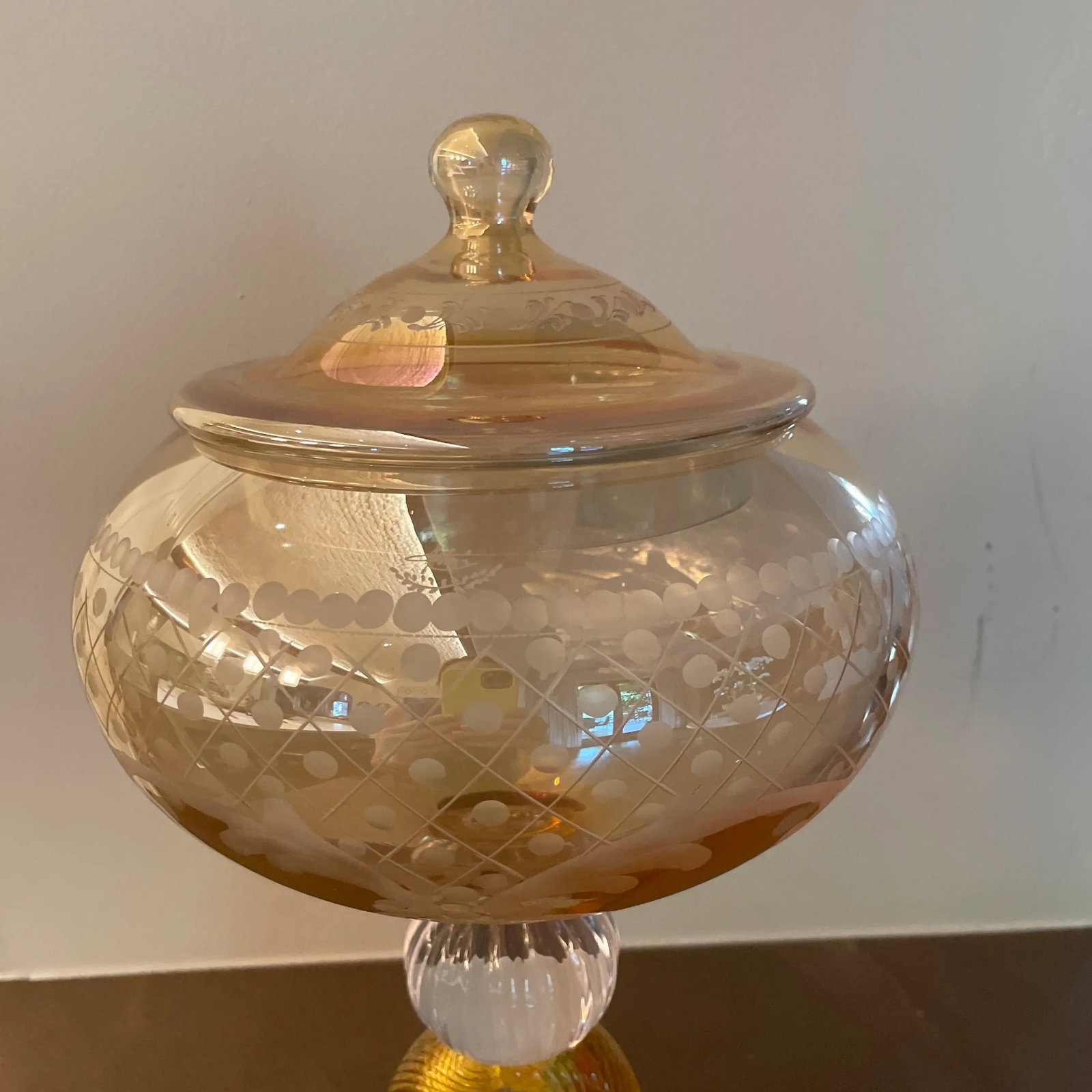 21st Century Italian Handmade Etched Crystal Bowl With Gold Accents - 2