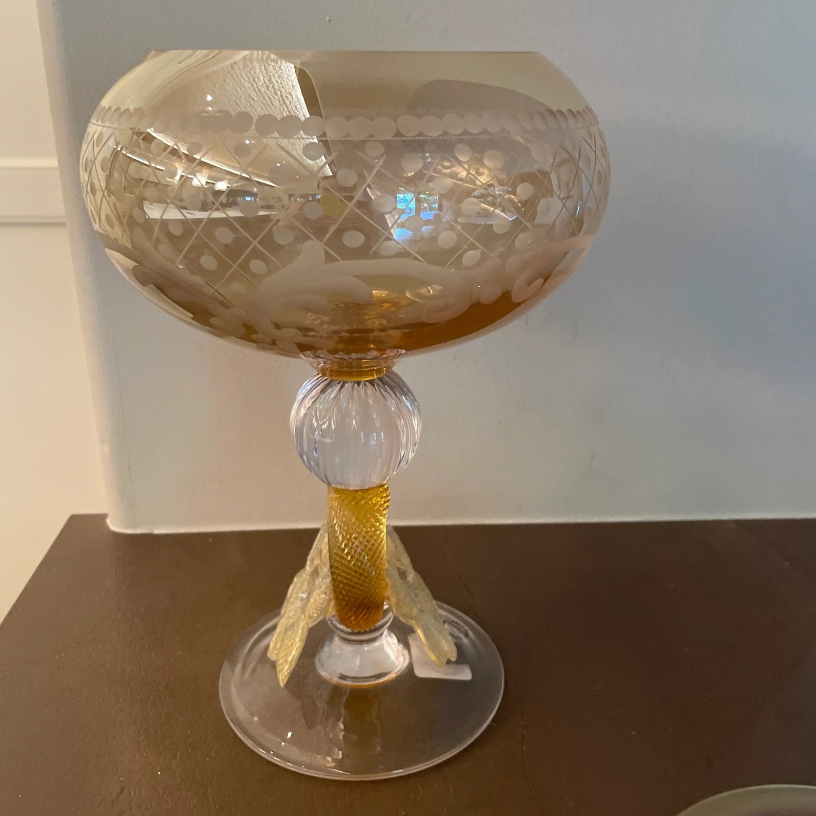 21st Century Italian Handmade Etched Crystal Bowl With Gold Accents - 7
