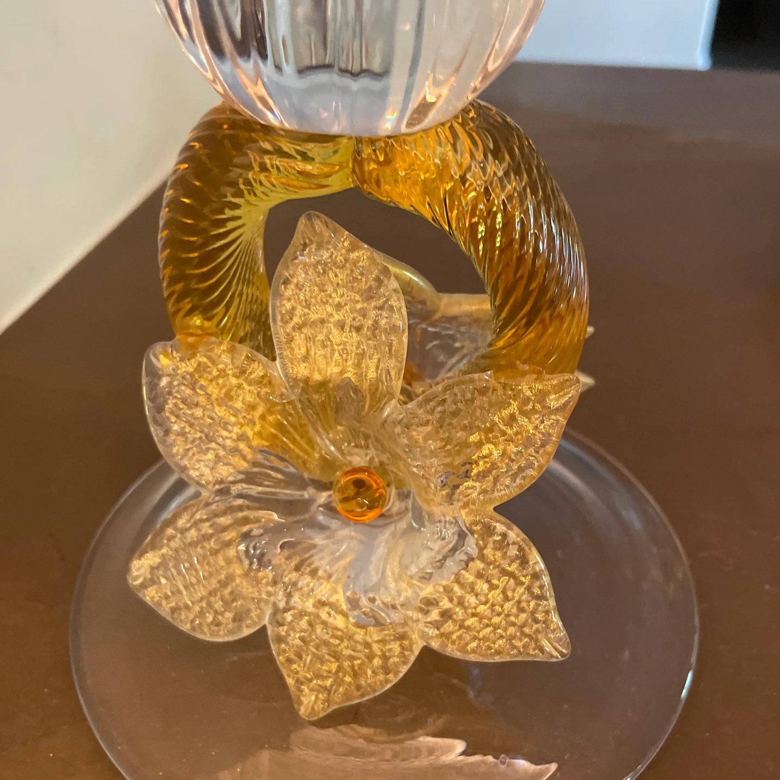 21st Century Italian Handmade Etched Crystal Bowl With Gold Accents - 8