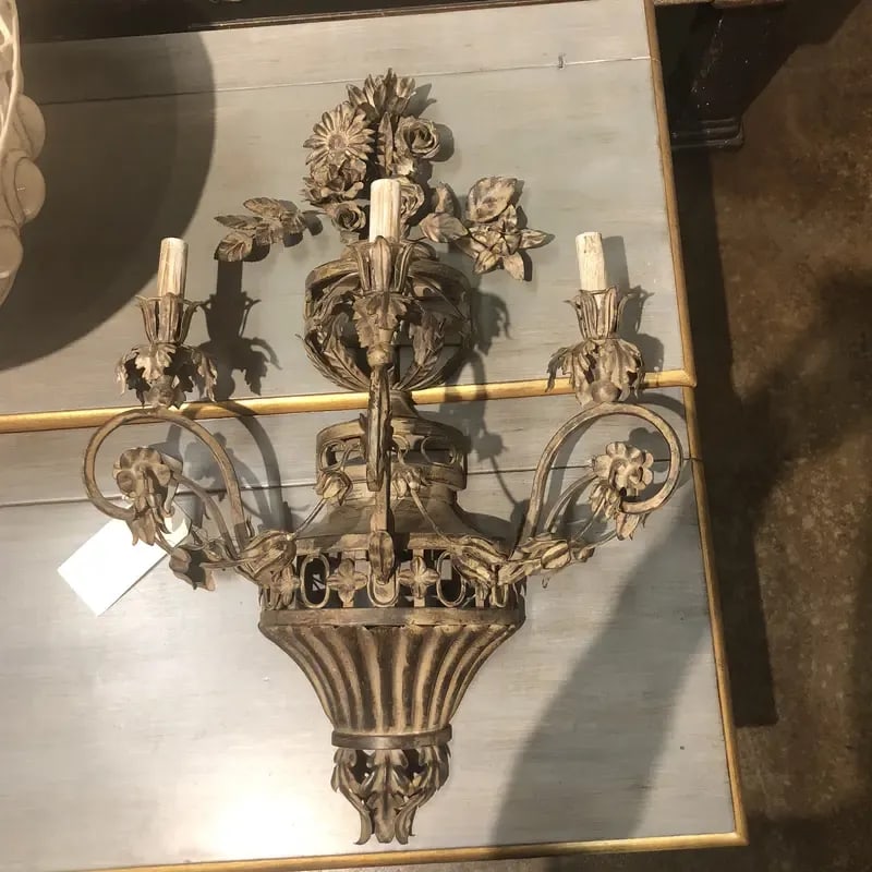 Vintage Italian Three Lights Wrought Iron Sconce - 10