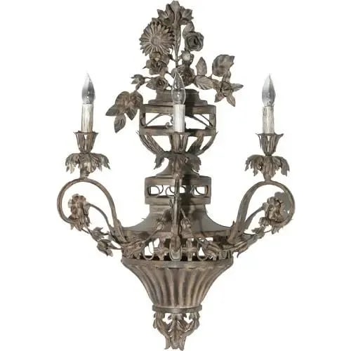 Vintage Italian Three Lights Wrought Iron Sconce - 11