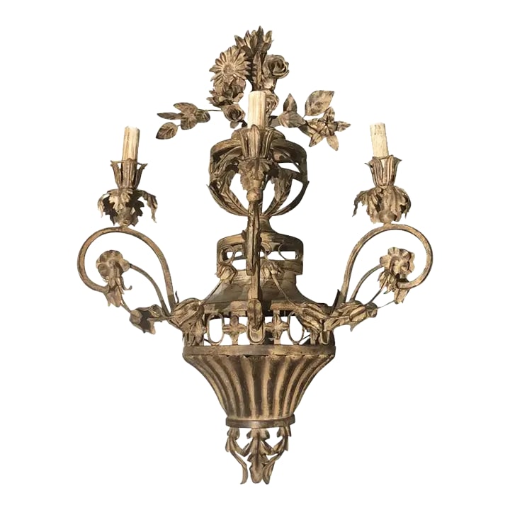 Vintage Italian Three Lights Wrought Iron Sconce (1 of 12)