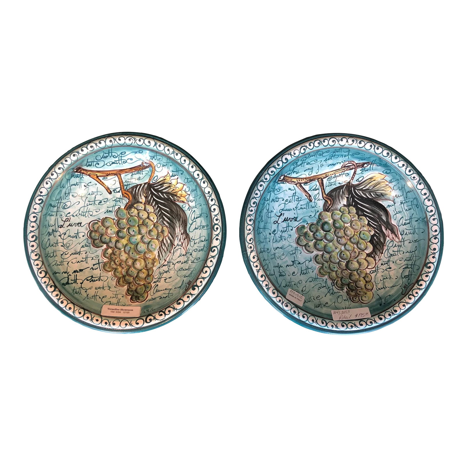 1990s Italian Hand Painted Round Ceramic Grape Wall Plates - a Pair (1 of 7)