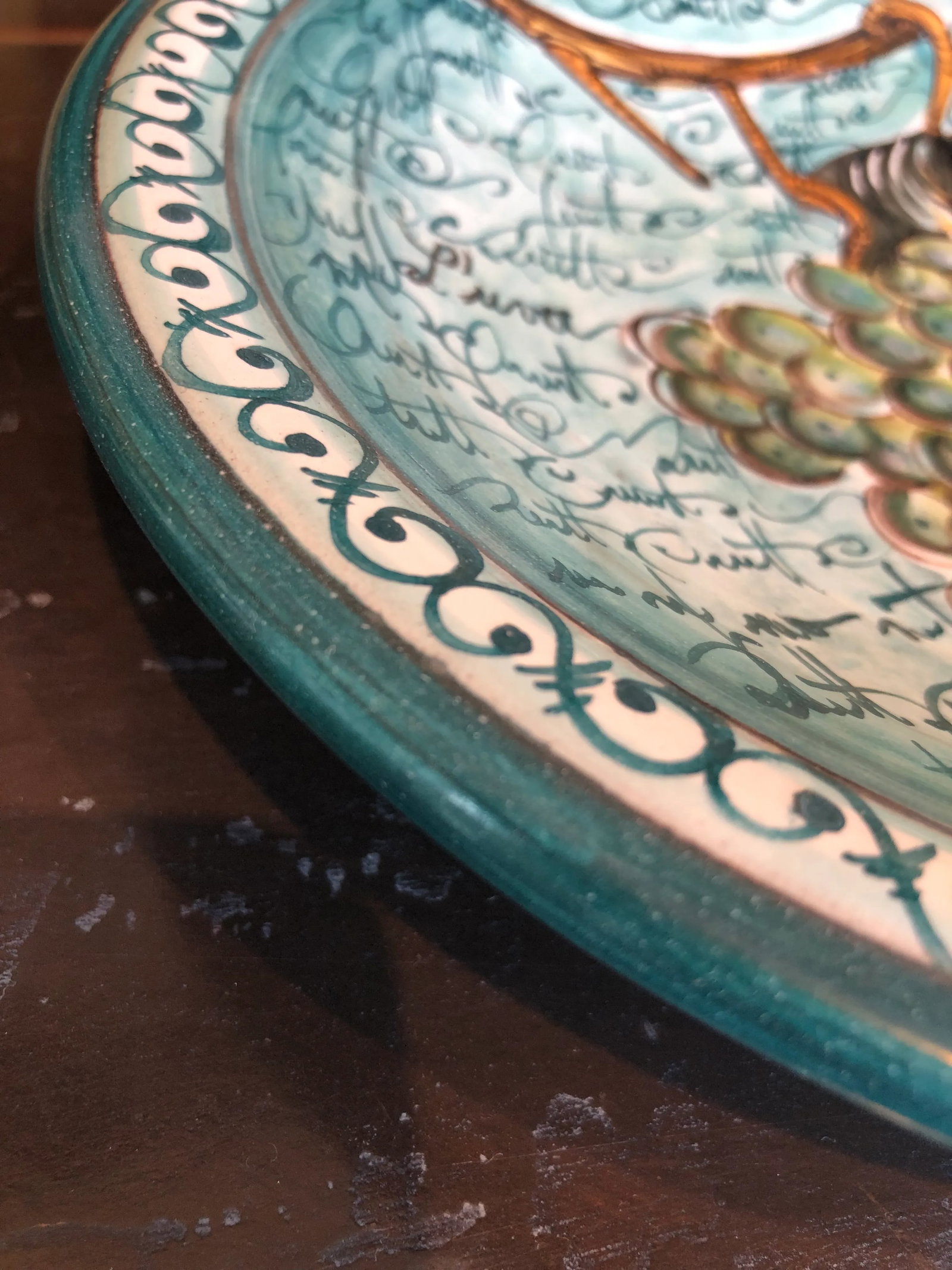 1990s Italian Hand Painted Round Ceramic Grape Wall Plates - a Pair - 2