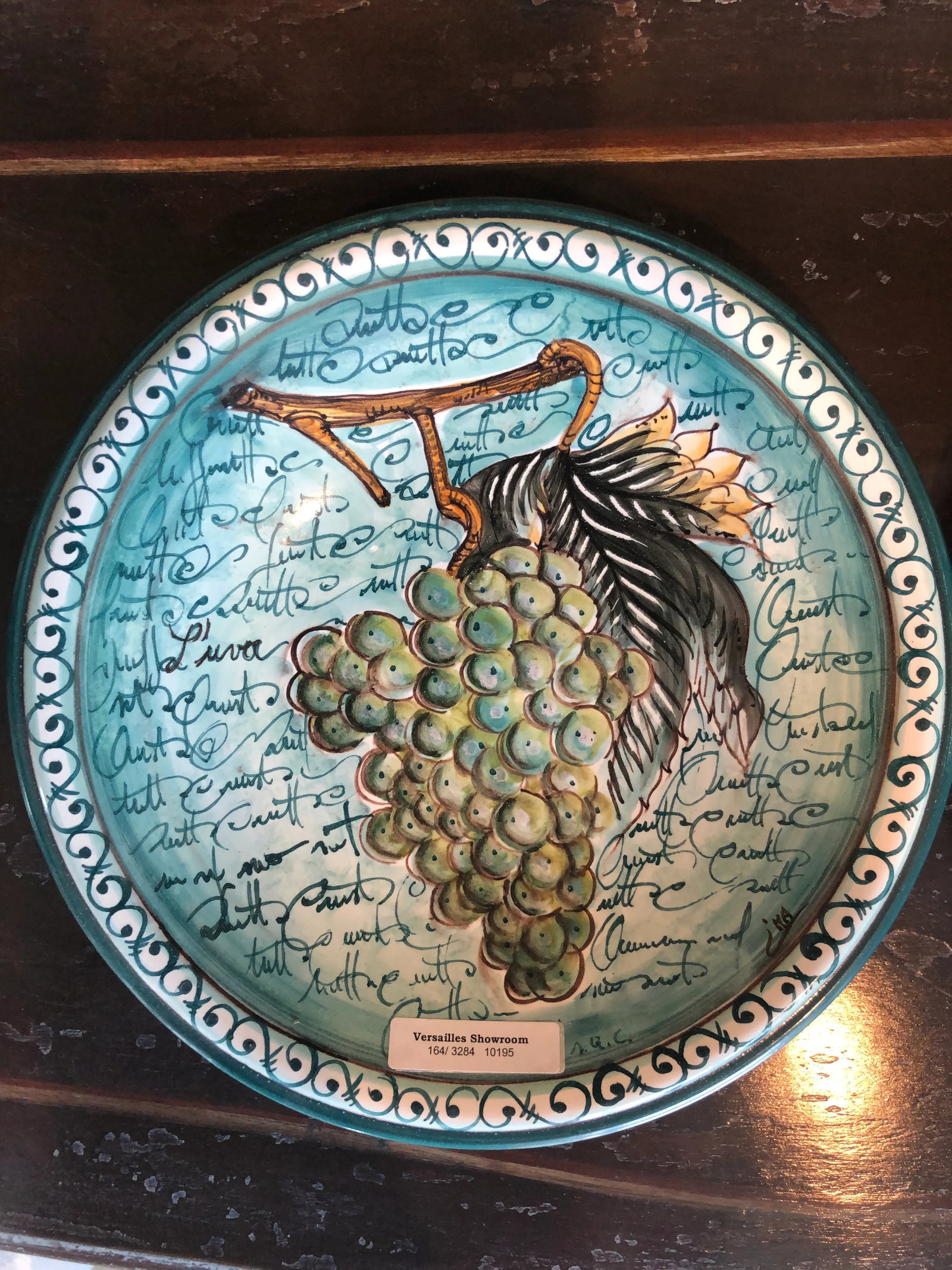 1990s Italian Hand Painted Round Ceramic Grape Wall Plates - a Pair - 6