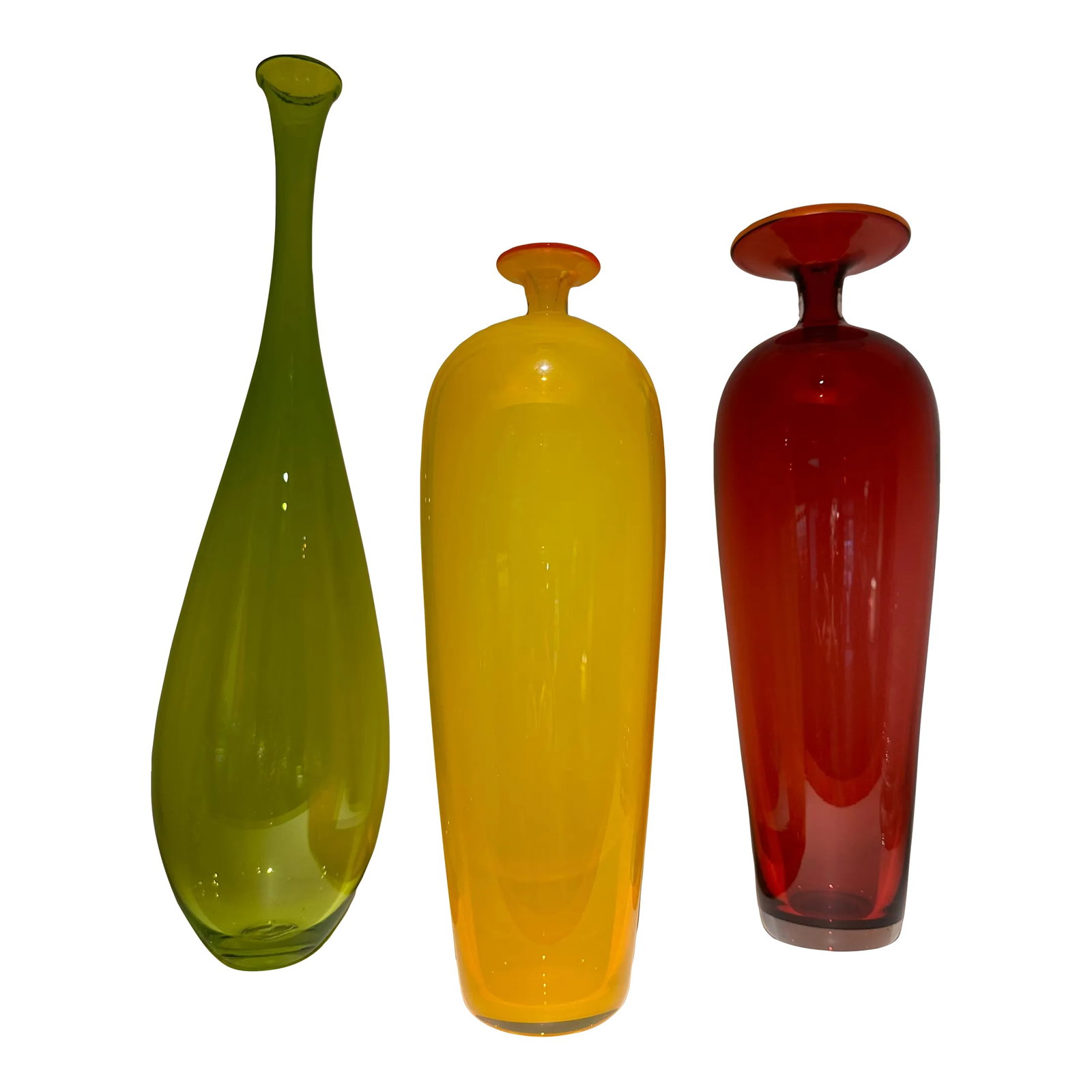 Set of 3 Green, Yellow, and Red Glass Blown Vases by Nicolas Kekic (1 of 6)