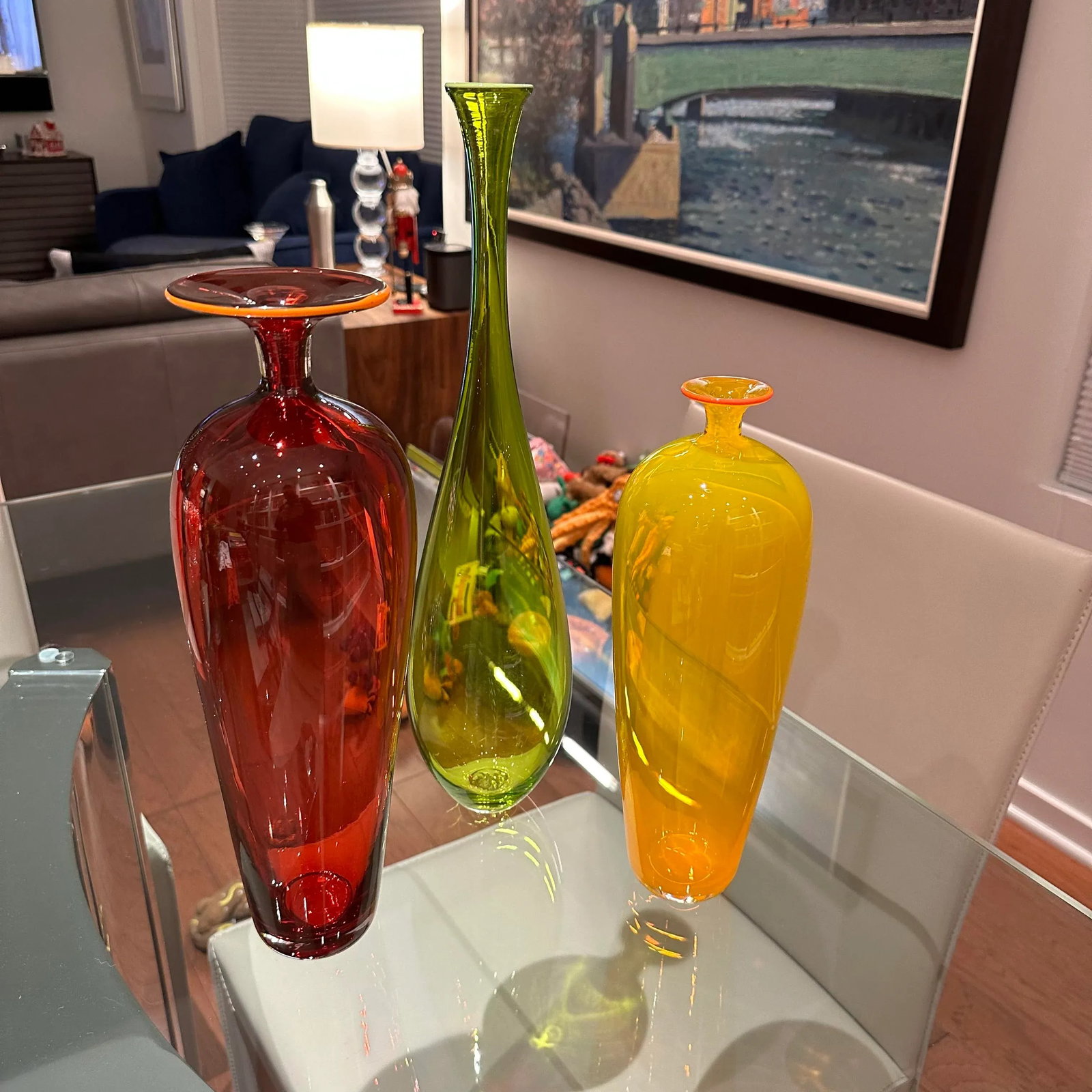 Set of 3 Green, Yellow, and Red Glass Blown Vases by Nicolas Kekic - 2