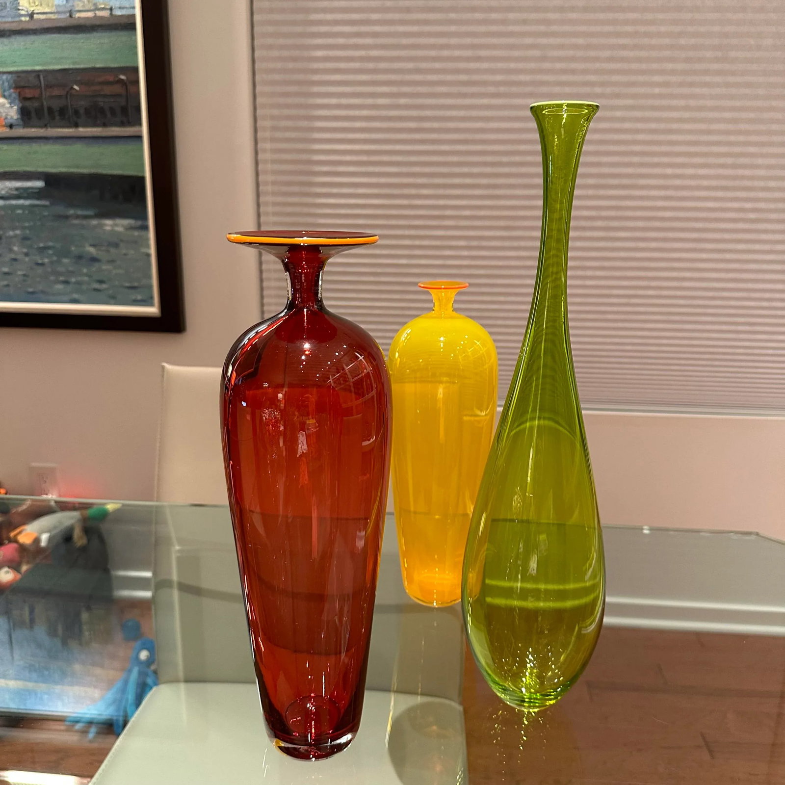 Set of 3 Green, Yellow, and Red Glass Blown Vases by Nicolas Kekic - 3