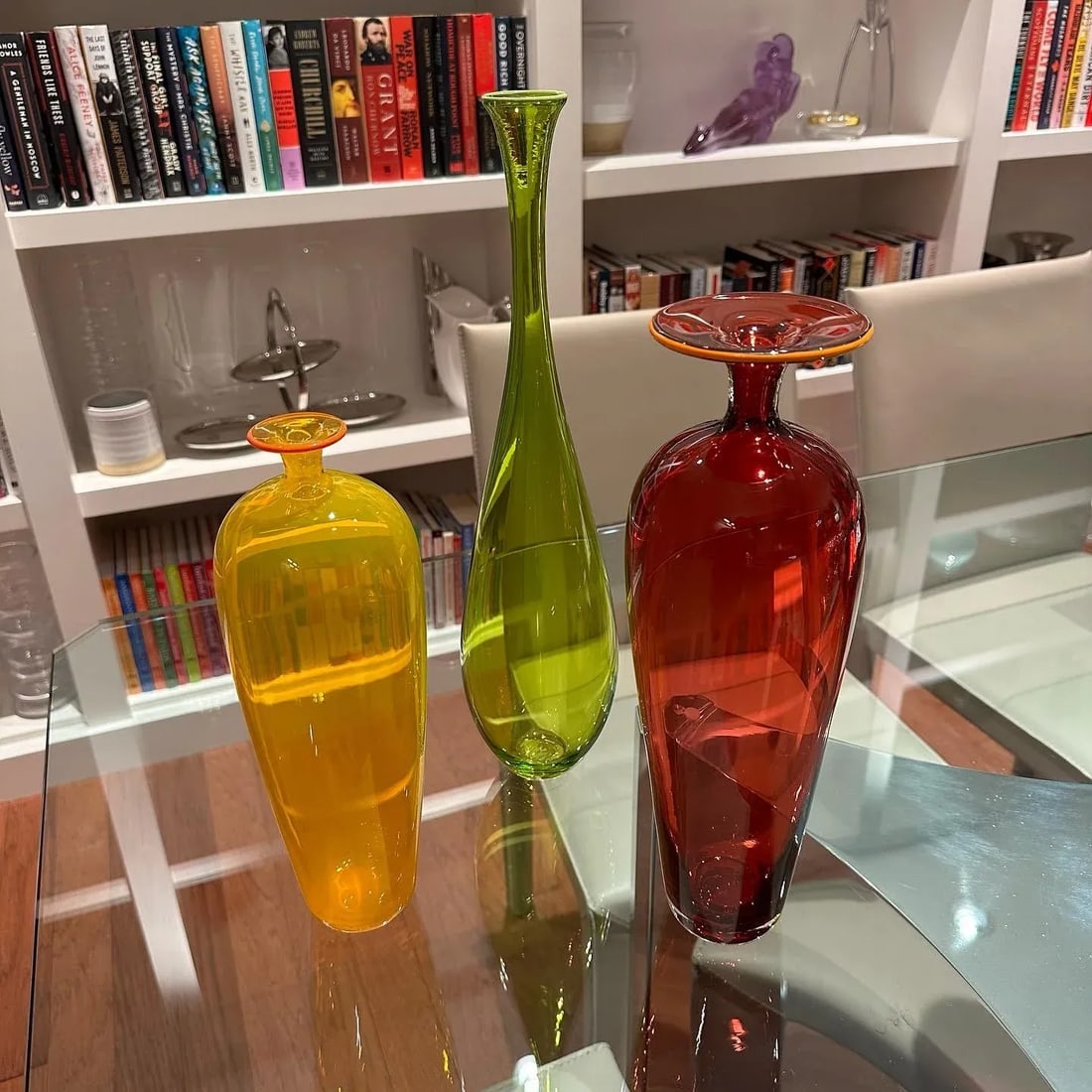 Set of 3 Green, Yellow, and Red Glass Blown Vases by Nicolas Kekic - 4