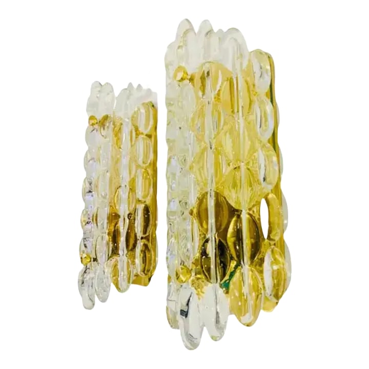Karl Fagerland Orrefors Bubble Crystal Wall Lights Pair: A set of 2 luxurious 1950s thick crystal bubble wall lights designed by Karl Fagerland for Orrefors. Rewired. Condition: Alterations: Original Design Modified Imperfections: Some Imperfections Conditi
