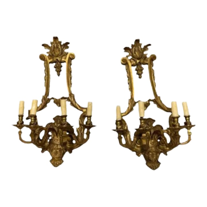 1920s Italian Bronze Wall 4 Light Wall Sconces - a Pair (1 of 11)