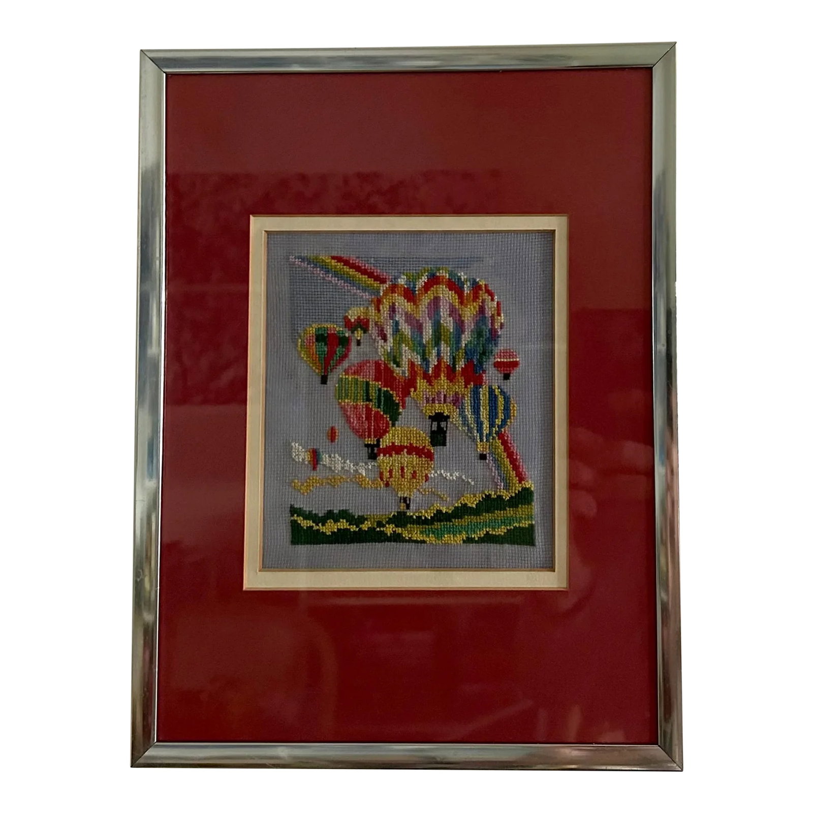 Folk Art Hot Air Balloons Needlepoint, Framed (1 of 13)