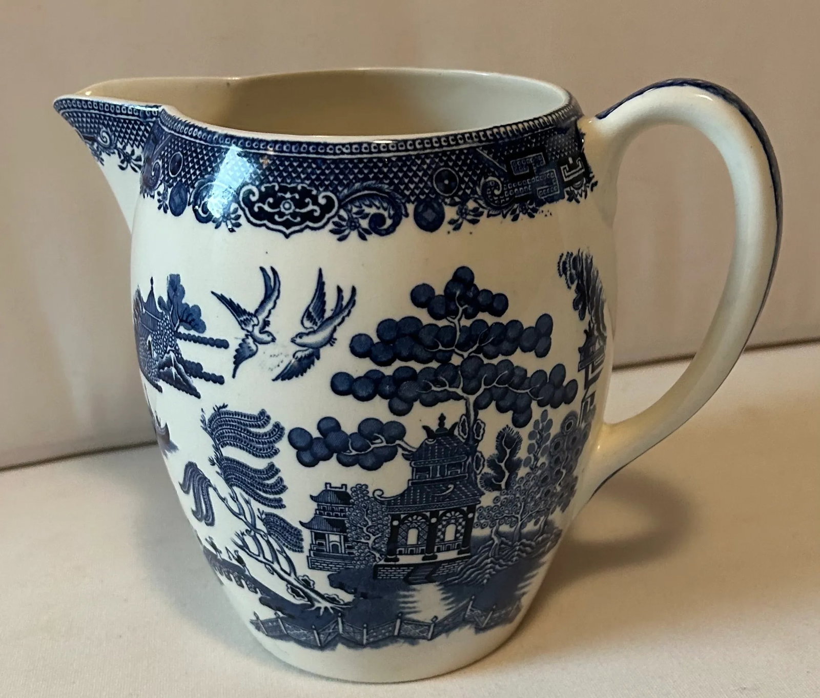 Early 20th Century Blue Willow Transferware Water Pitcher for Johnson Bros - 8