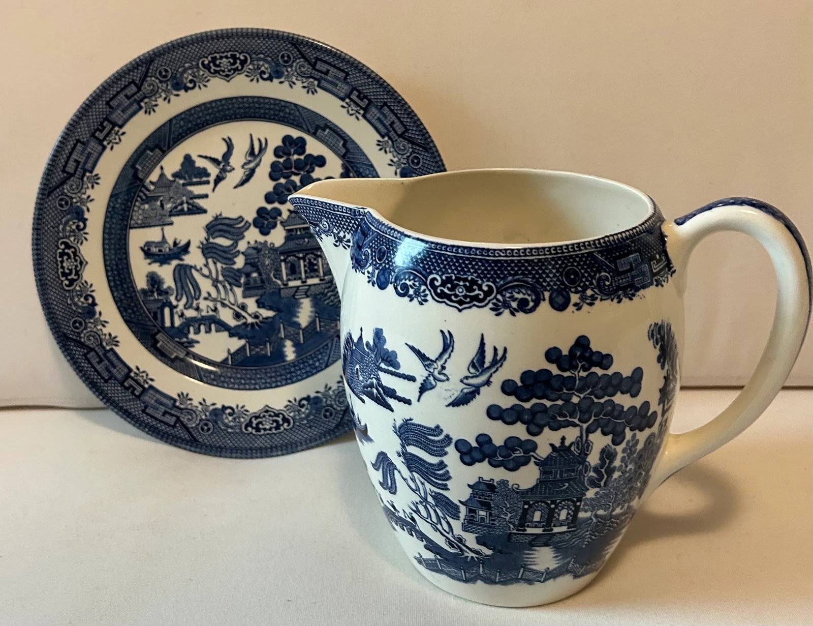 Early 20th Century Blue Willow Transferware Water Pitcher for Johnson Bros - 9