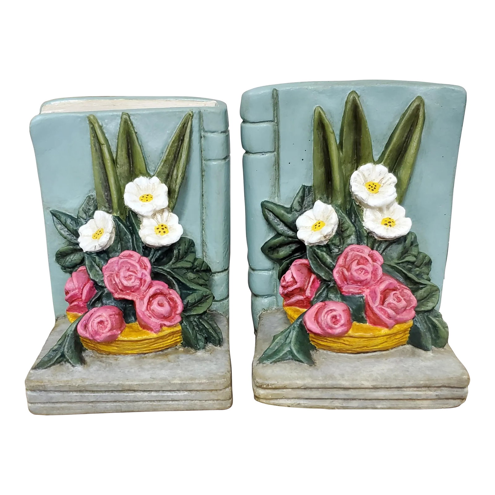 Vintage Floral Chalkware Bookends, Newly Restored- Set of 2 (1 of 12)