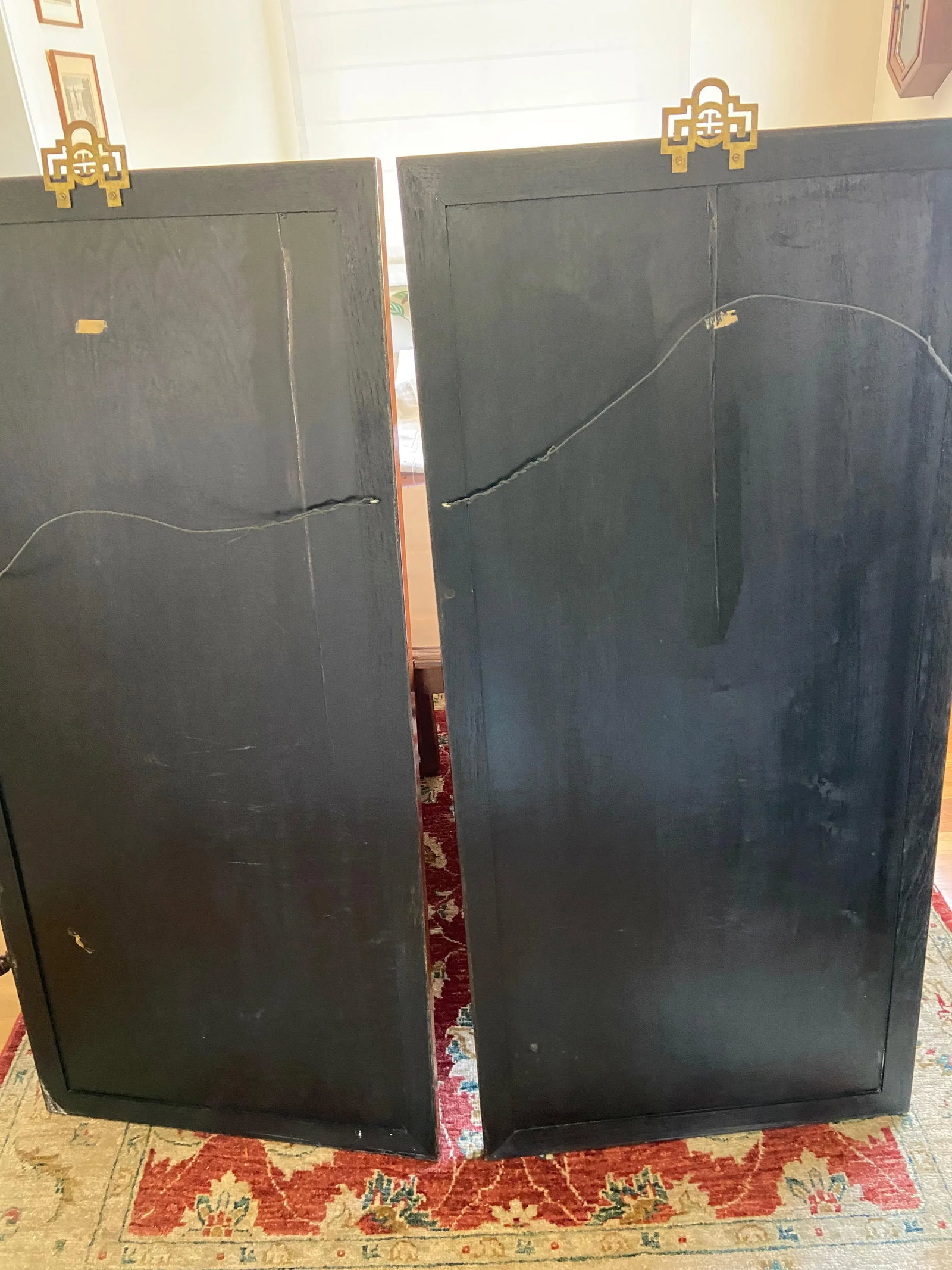1950s Large Vintage Asian Inlaid Black Lacquer Hanging Panels - Set of 2 - 6