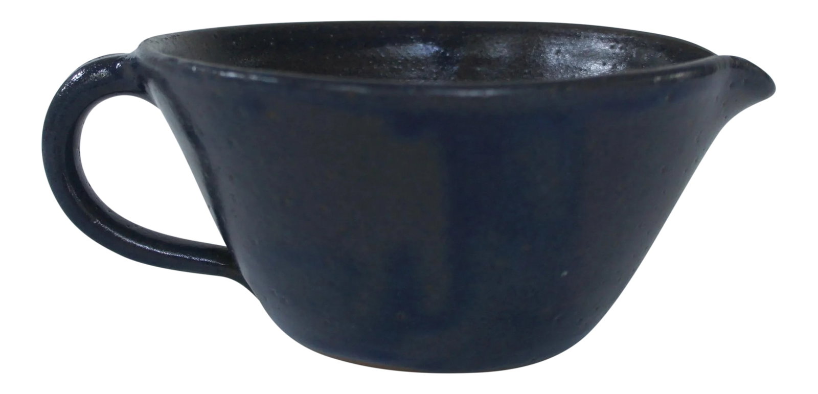 1970s Mid-Century Modern John Garrou for Old Fort Pottery Purple Glaze Pitcher: Handmade pottery pitcher by John Garrou of Old Fort Pottery, North Carolina. Signed on the bottom. Subtle purplish, bluish glaze. No chips. Excellent vintage condition, consistent with age and use. Co
