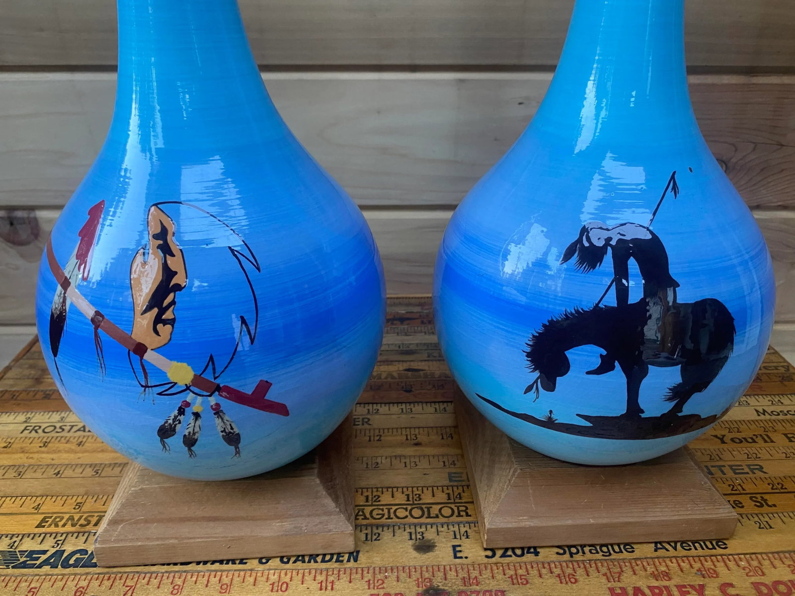 Mid-20th Century Hand-Painted Sky Blue Ceramic Table Lamps, Pair - 2