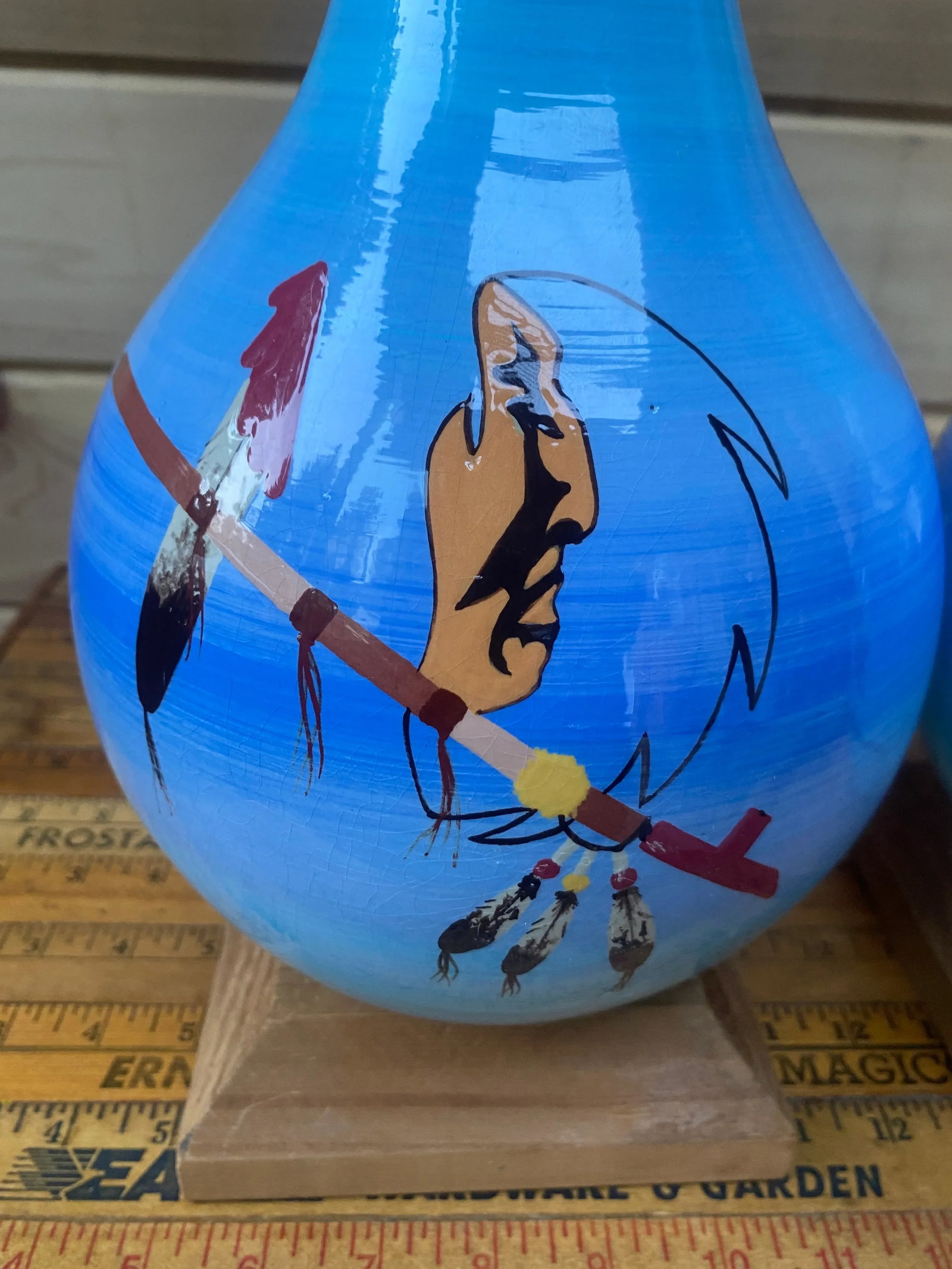 Mid-20th Century Hand-Painted Sky Blue Ceramic Table Lamps, Pair - 3