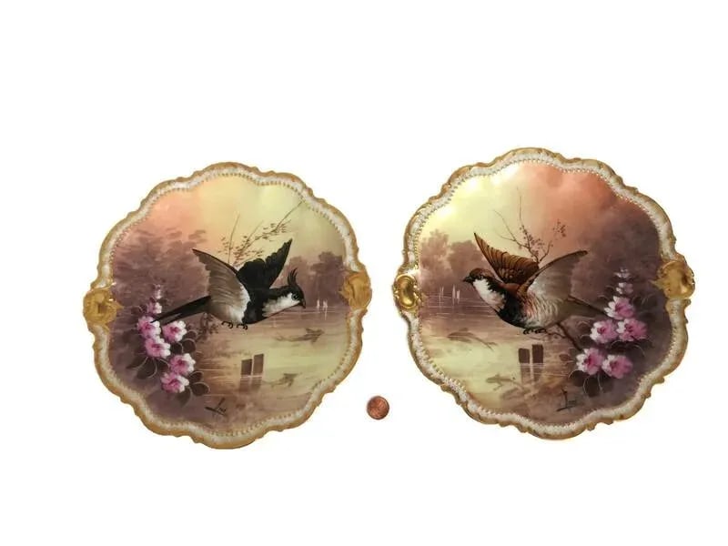 Antique Limoges Mermod & Jaccard Cabinet Plates Game Birds Set of 2 - 2