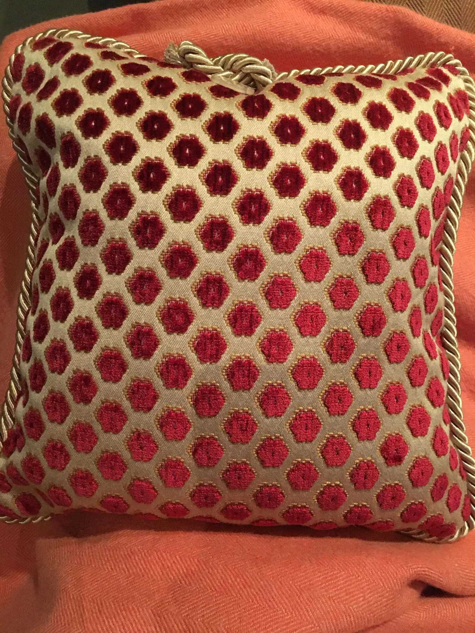 Pierre d'Argent Savoia Red Umber Velvet Dot Decorative Accent Pillows- Set of 2 - 2
