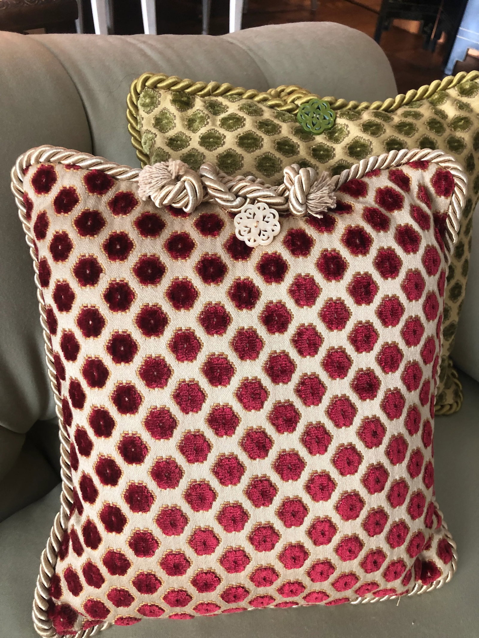 Pierre d'Argent Savoia Red Umber Velvet Dot Decorative Accent Pillows- Set of 2 - 3