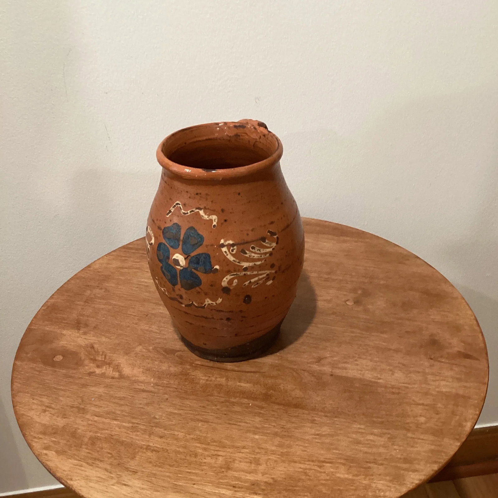 Antique French Terracotta Glazed Floral Decor Pitcher 19th Century - 11