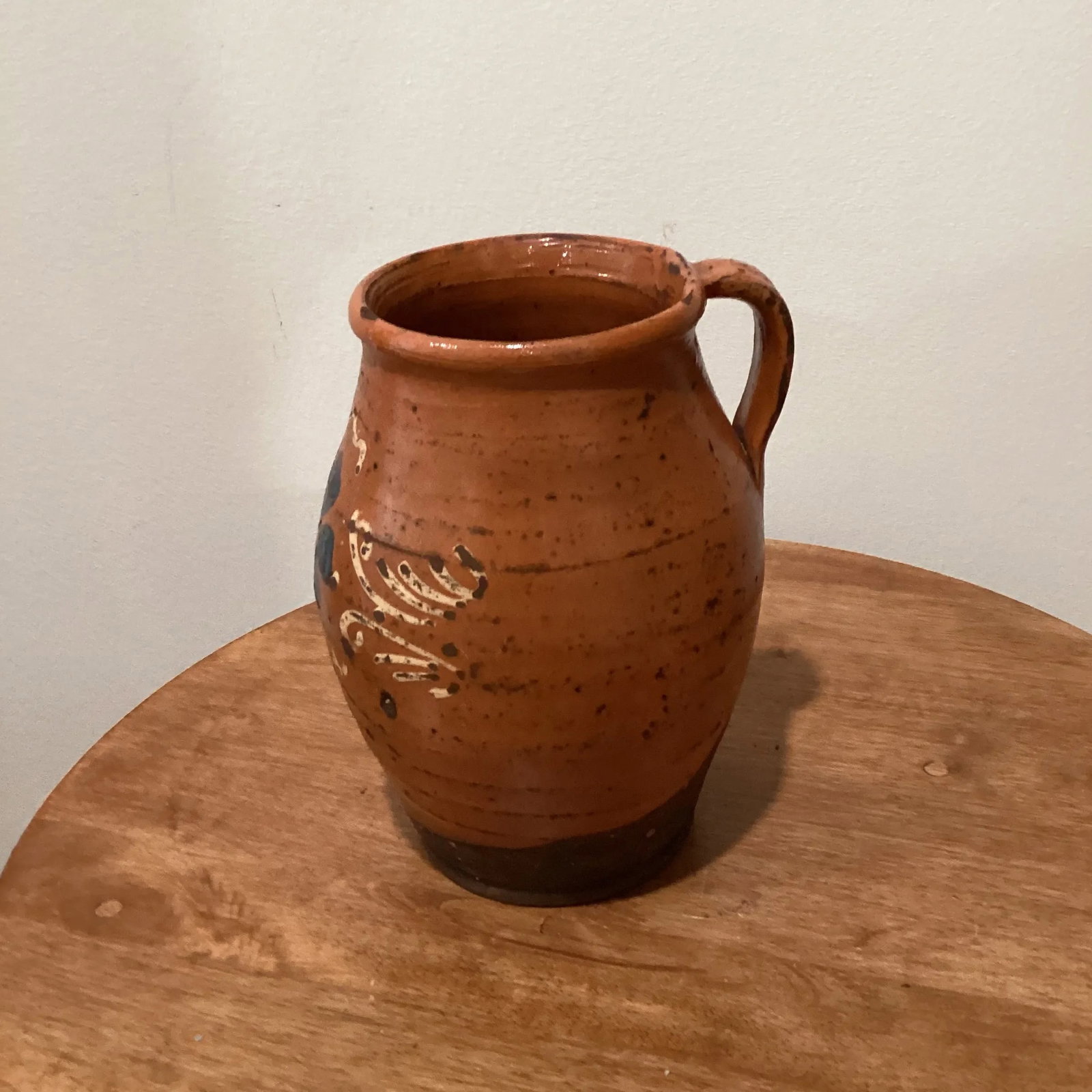 Antique French Terracotta Glazed Floral Decor Pitcher 19th Century - 12