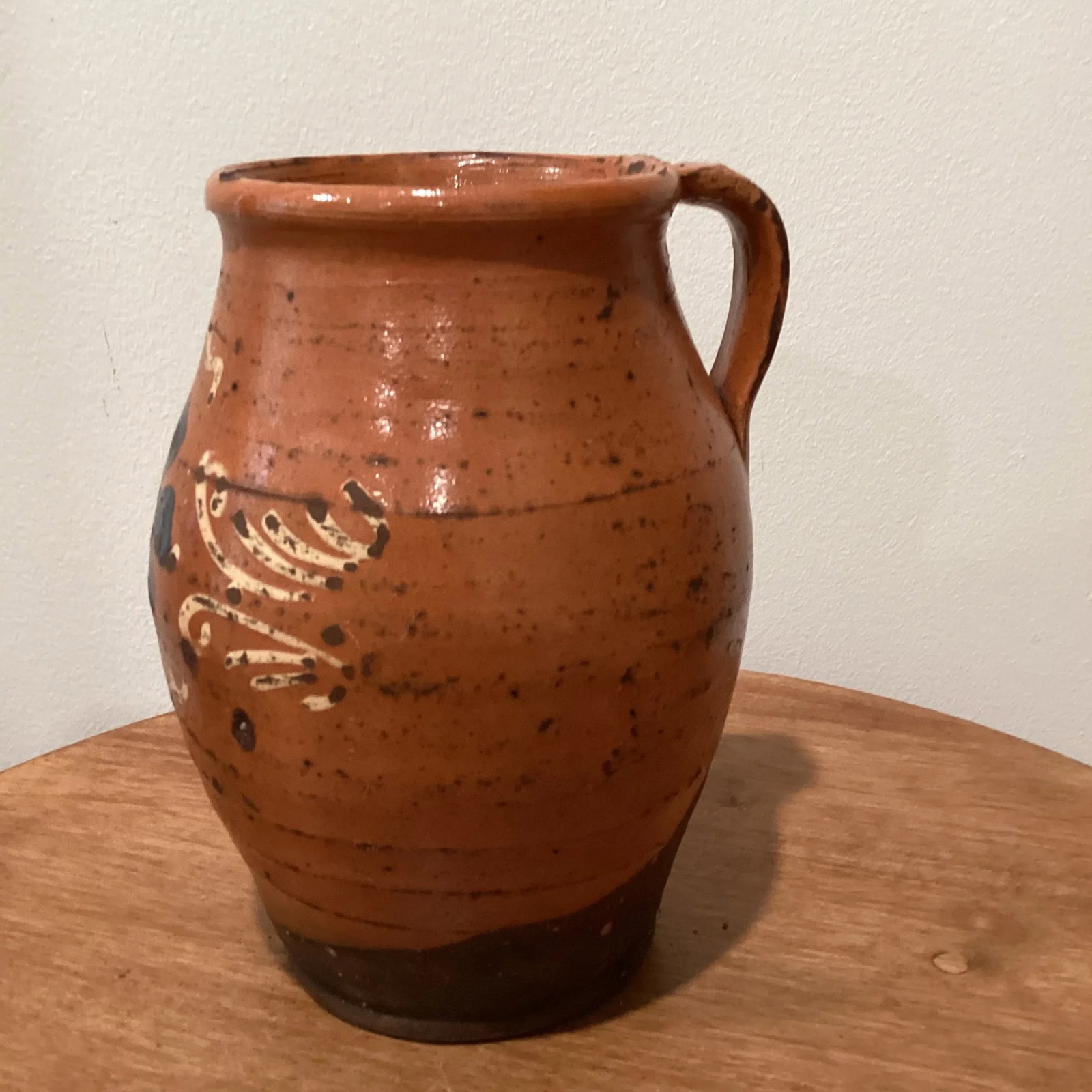 Antique French Terracotta Glazed Floral Decor Pitcher 19th Century - 13