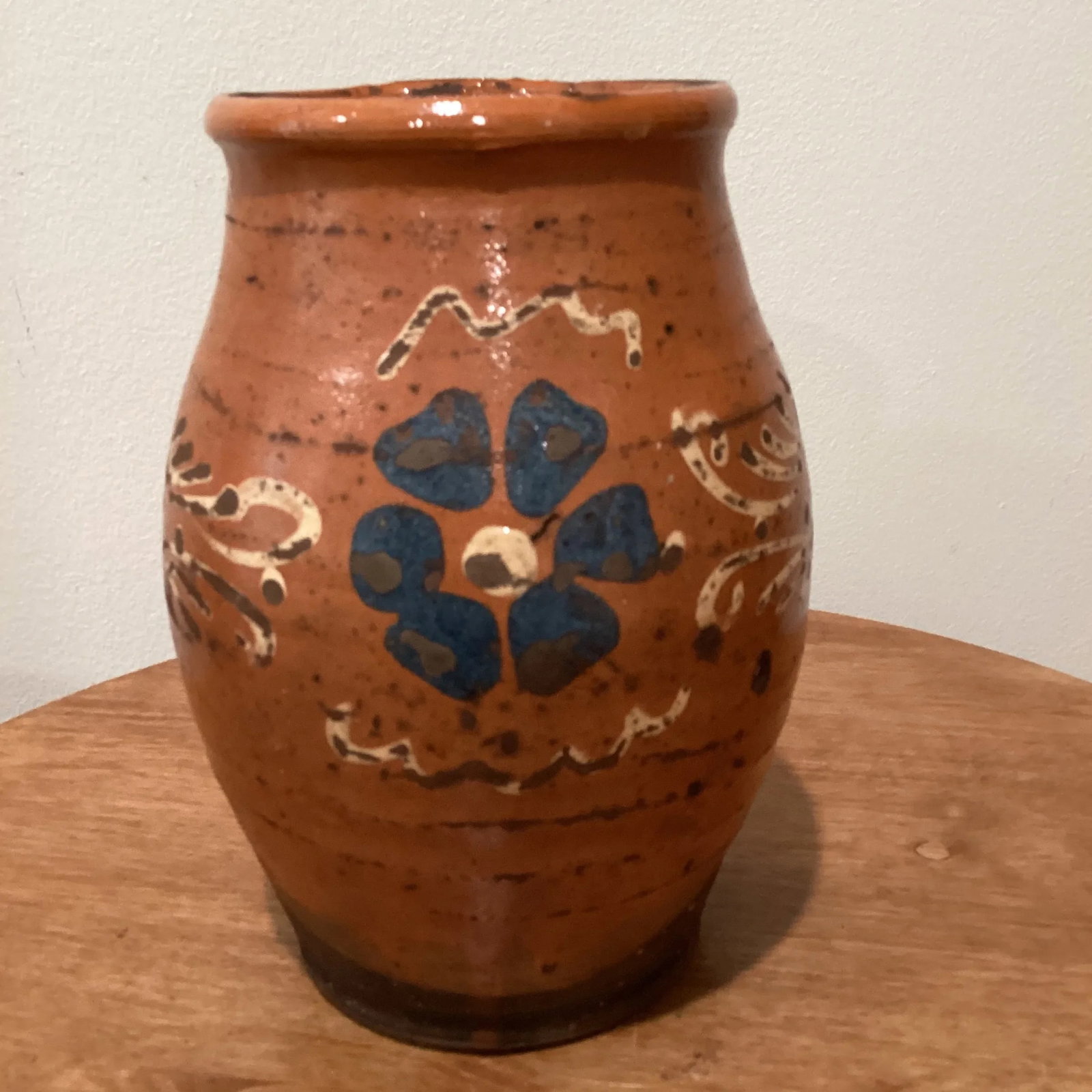 Antique French Terracotta Glazed Floral Decor Pitcher 19th Century - 2