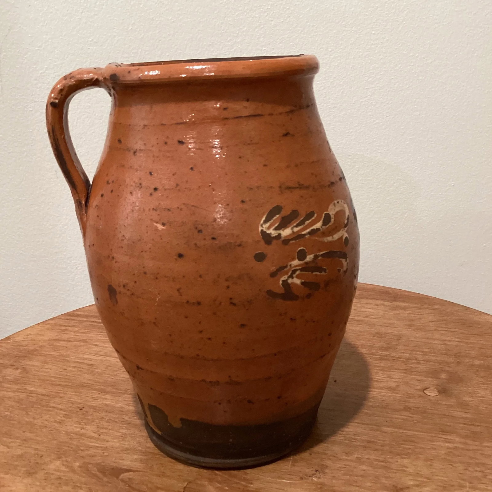 Antique French Terracotta Glazed Floral Decor Pitcher 19th Century - 3