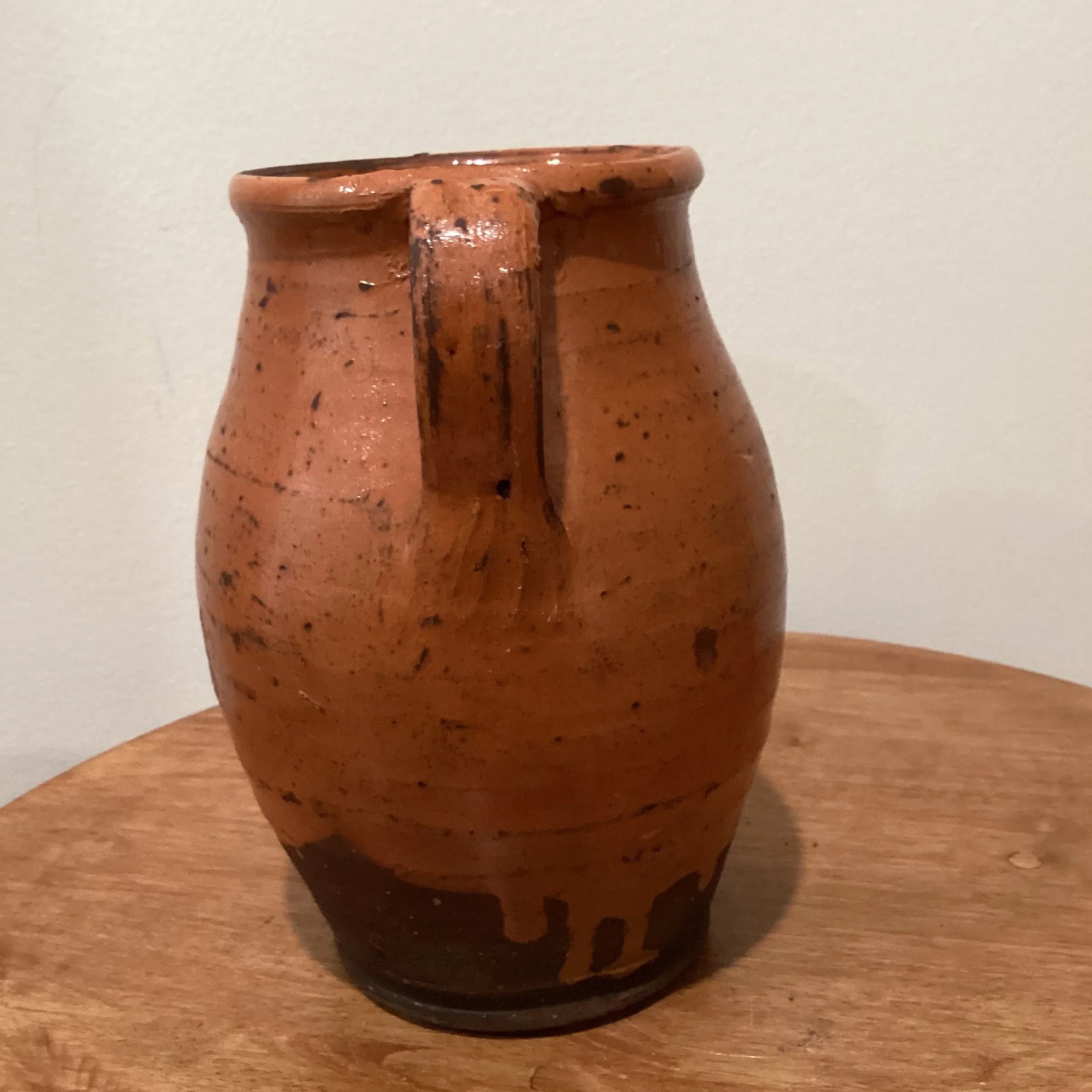 Antique French Terracotta Glazed Floral Decor Pitcher 19th Century - 4
