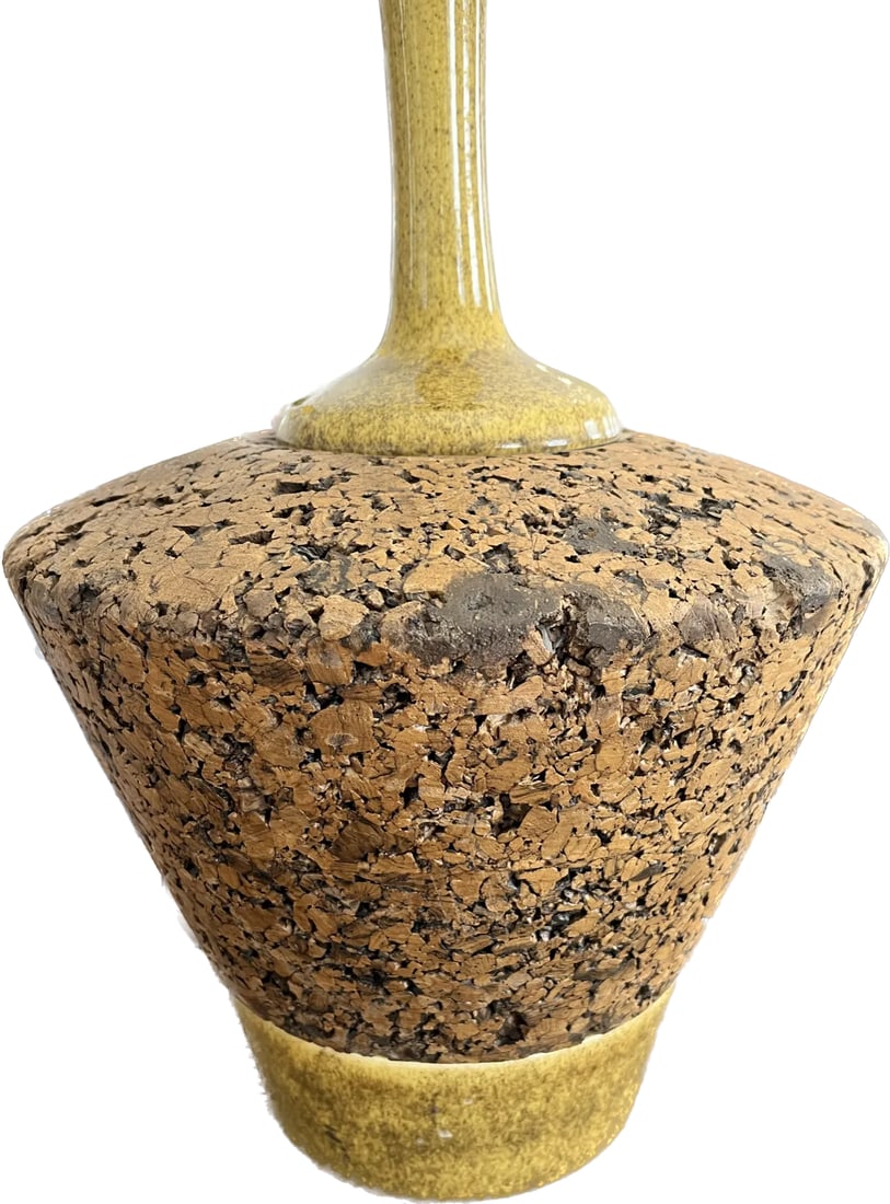 1950s Mid-Century Modern Large Cork and Ceramic Table Lamp - 2