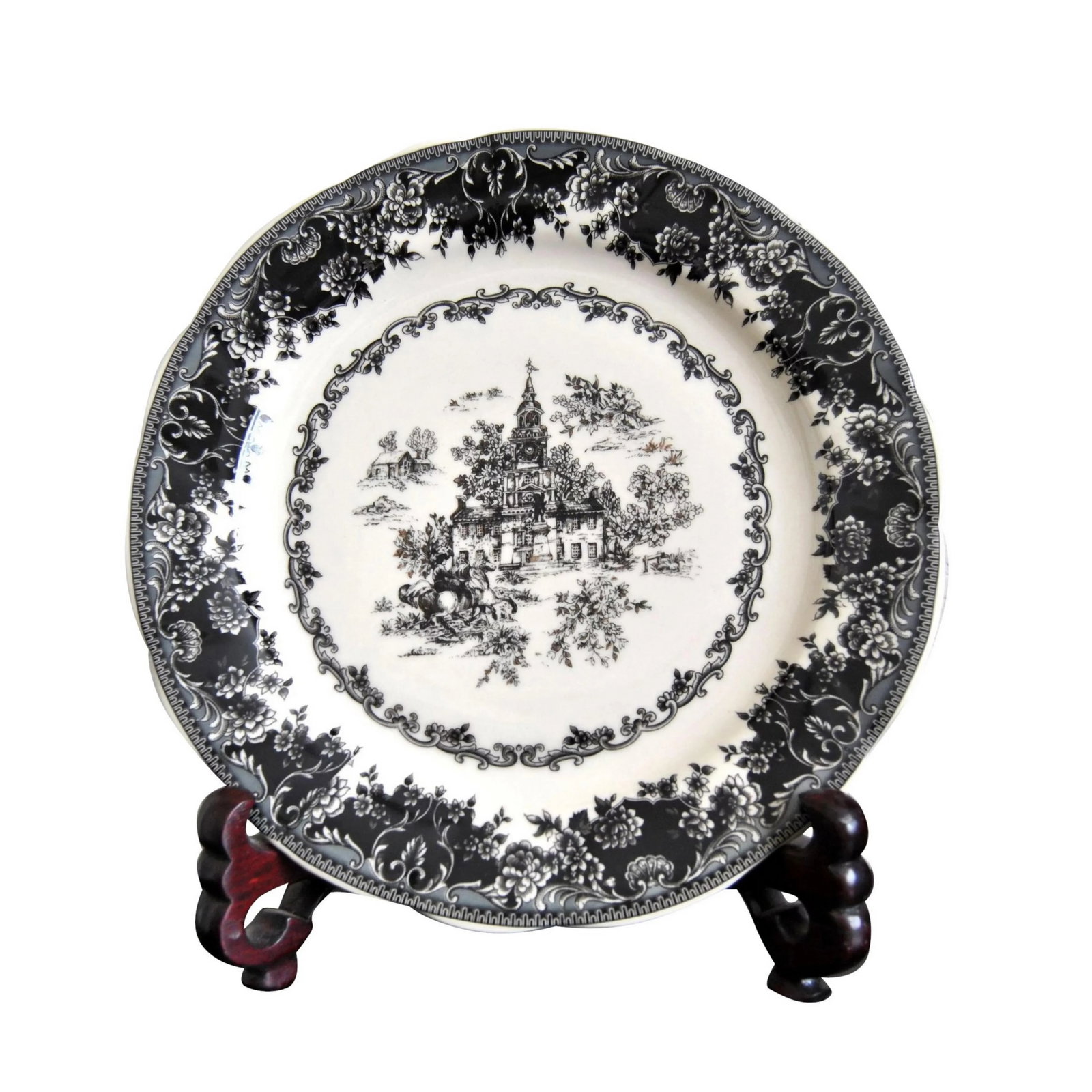Old Britain Staffordshire Toile Black Platter Equestrian Country Theme Table Top - 2