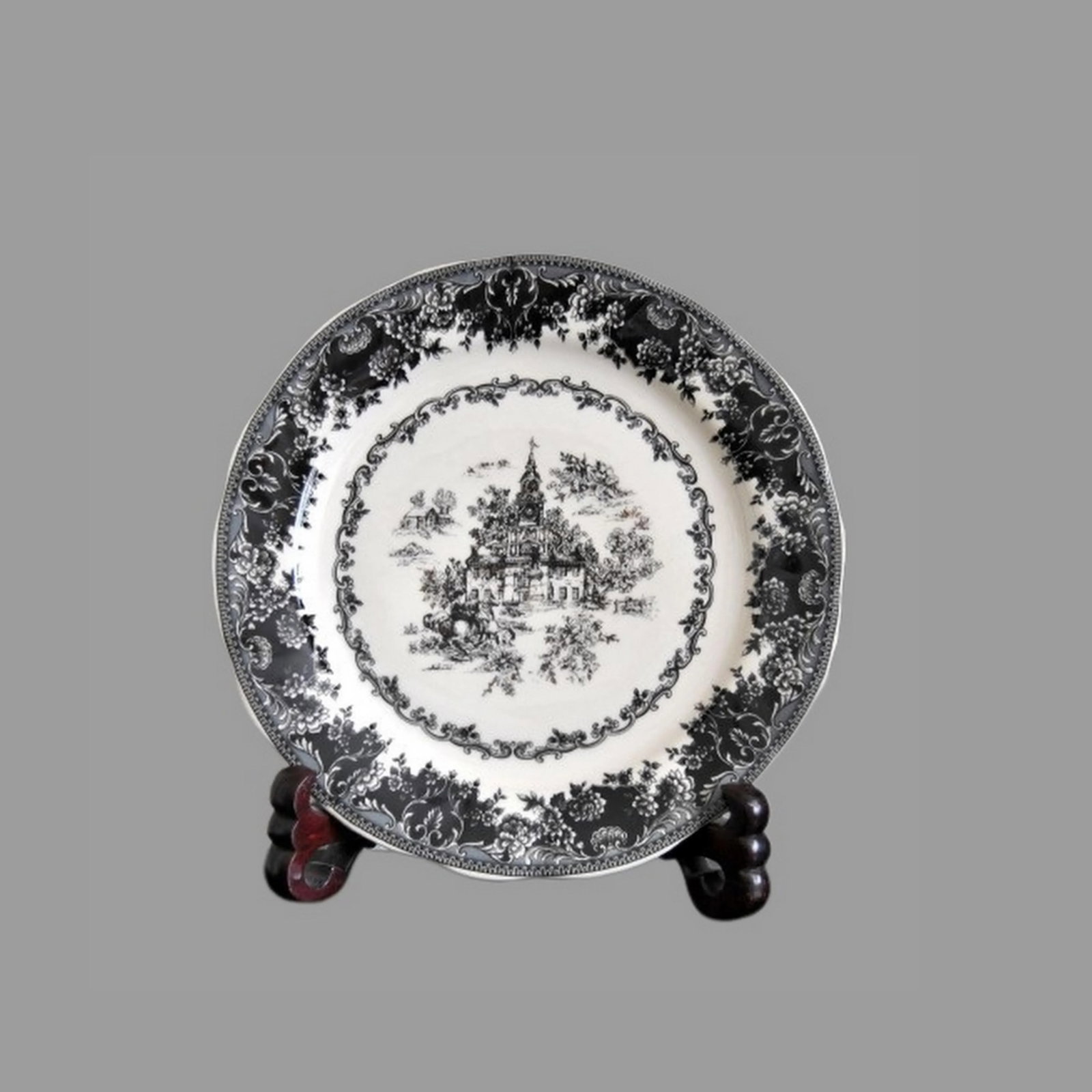 Old Britain Staffordshire Toile Black Platter Equestrian Country Theme Table Top - 3