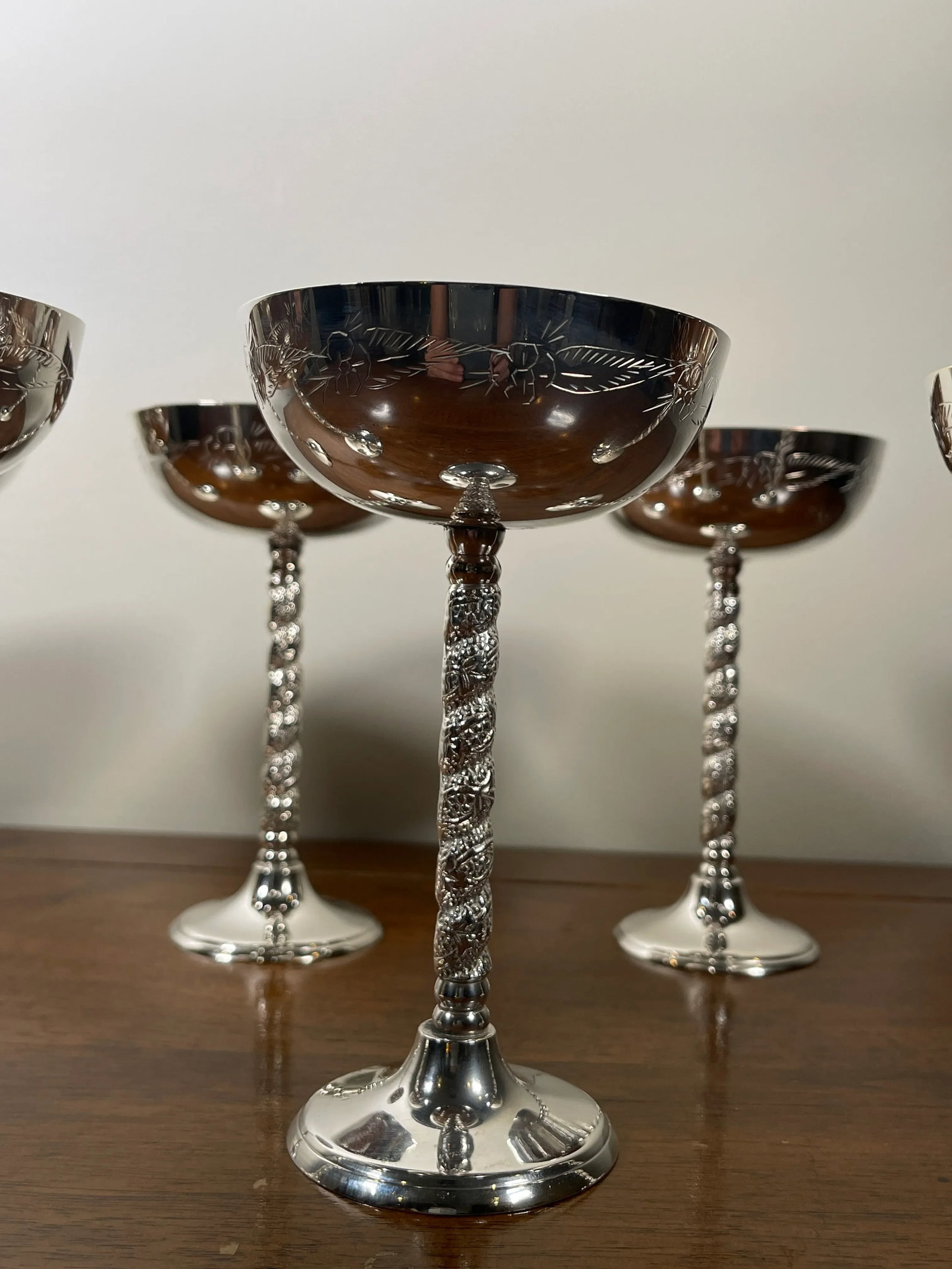 1950s Silver Plated Champagne Glasses- Set of 6 - 3