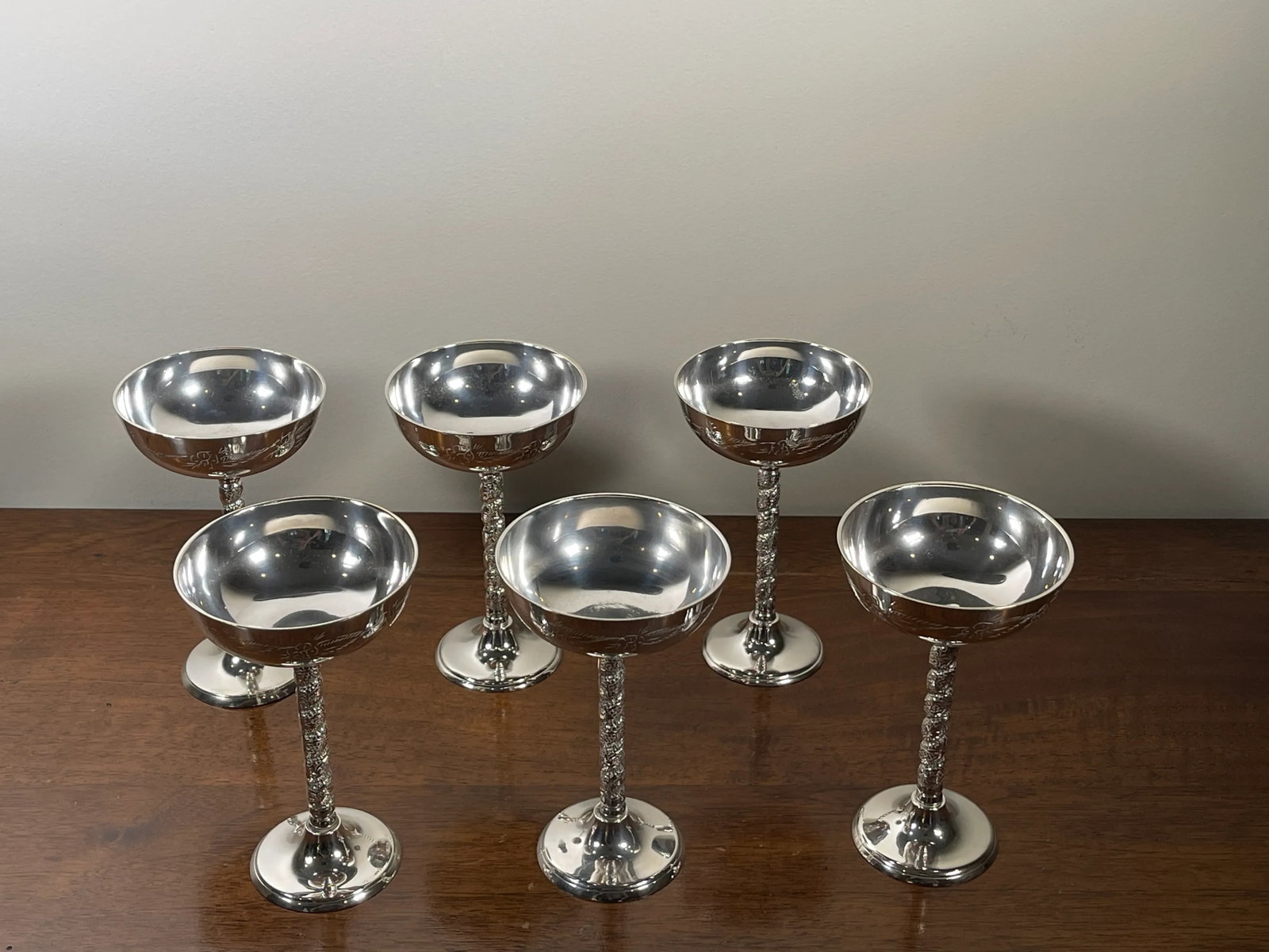 1950s Silver Plated Champagne Glasses- Set of 6 - 4