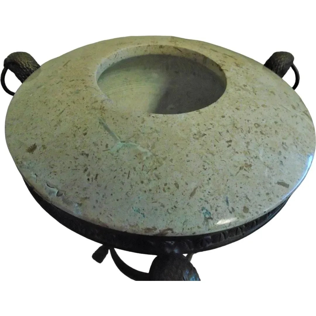 Vintage 1960's Bronze and Stone Oil Lamp - 4