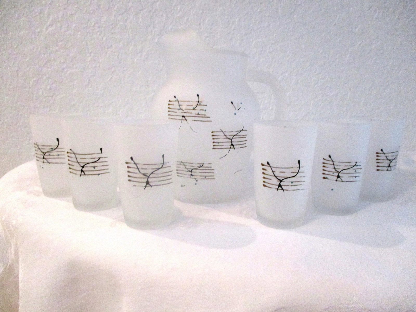 1950s Japanese Frosted Glass Juice Set - 7 Pieces - 10